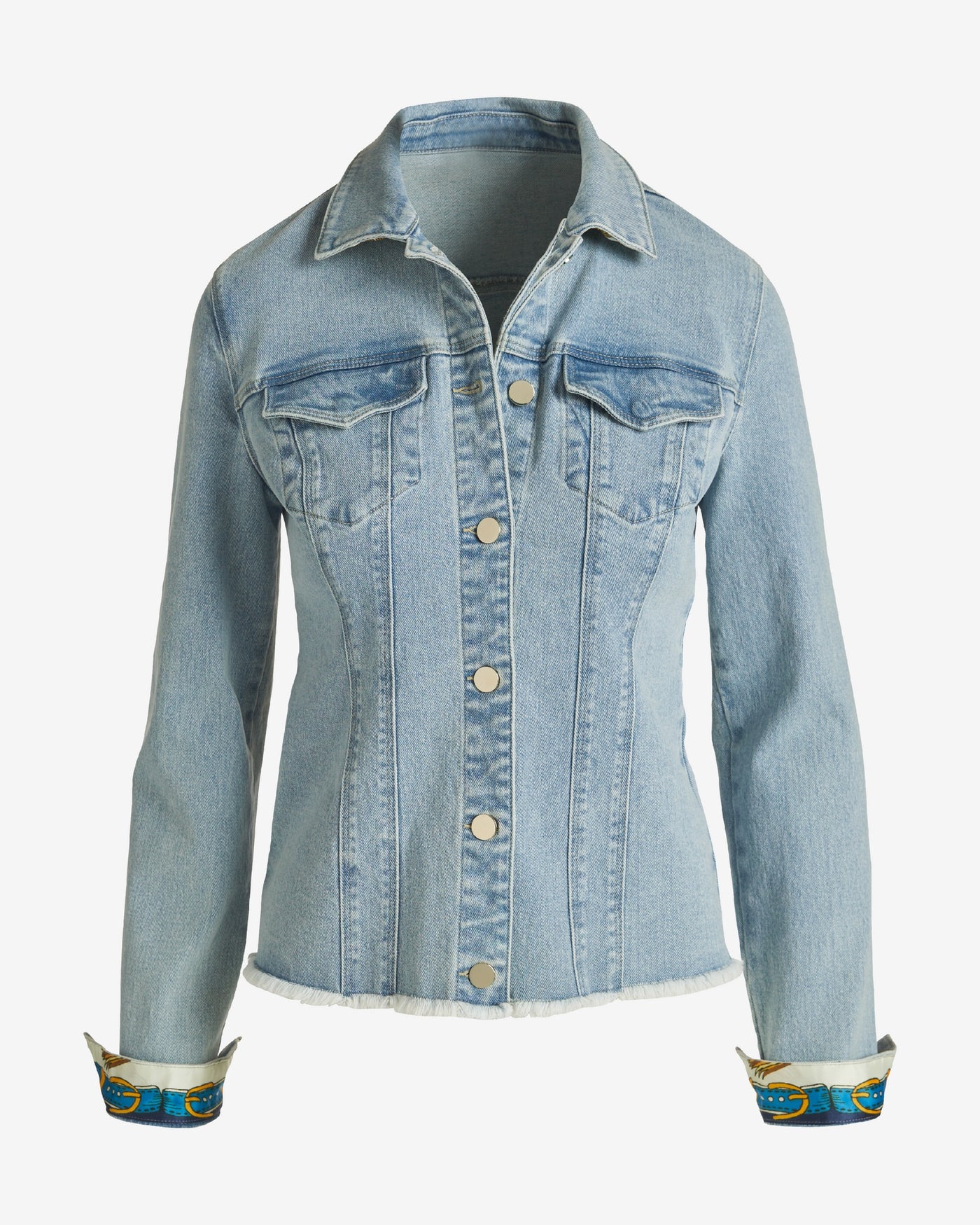 Scarf Printed Denim Jacket Light Wash