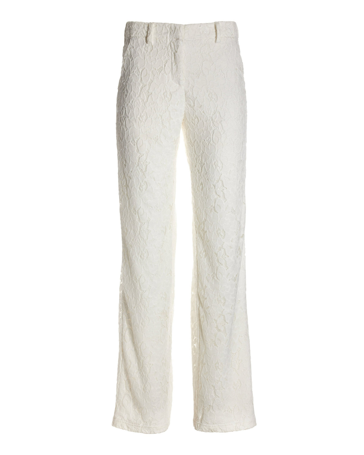 Knit Lace Straight-Leg Trouser Pant Off White