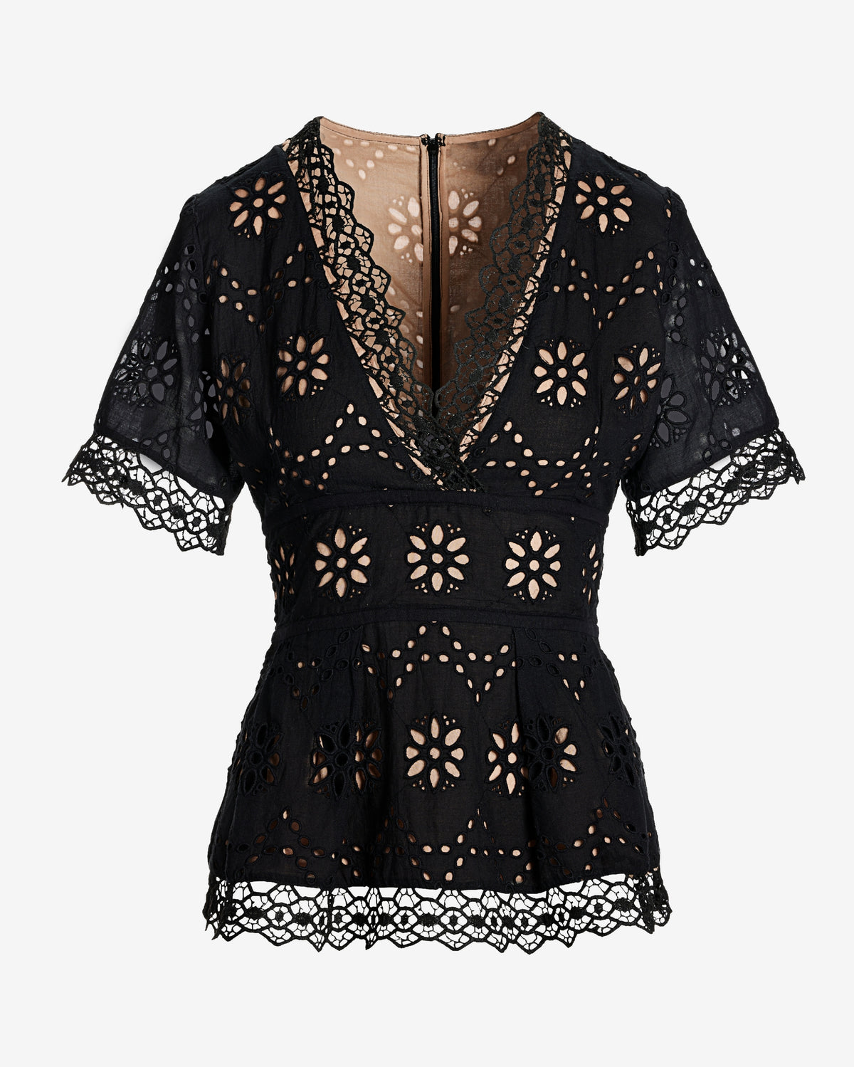 Exploded Eyelet Peplum Blouse Black