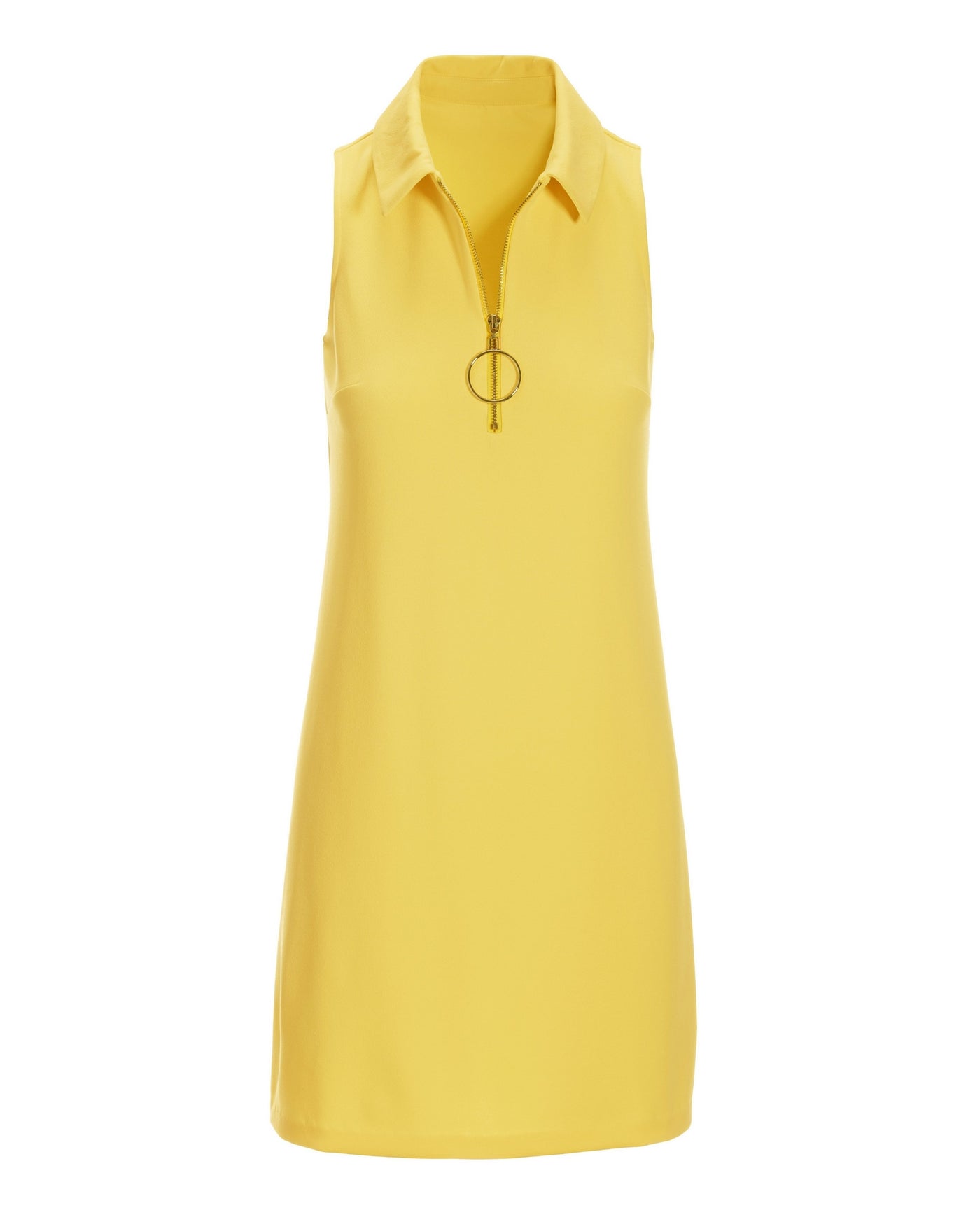 Solid Zippered Front Sleeveless Collared Dress Snapdragon