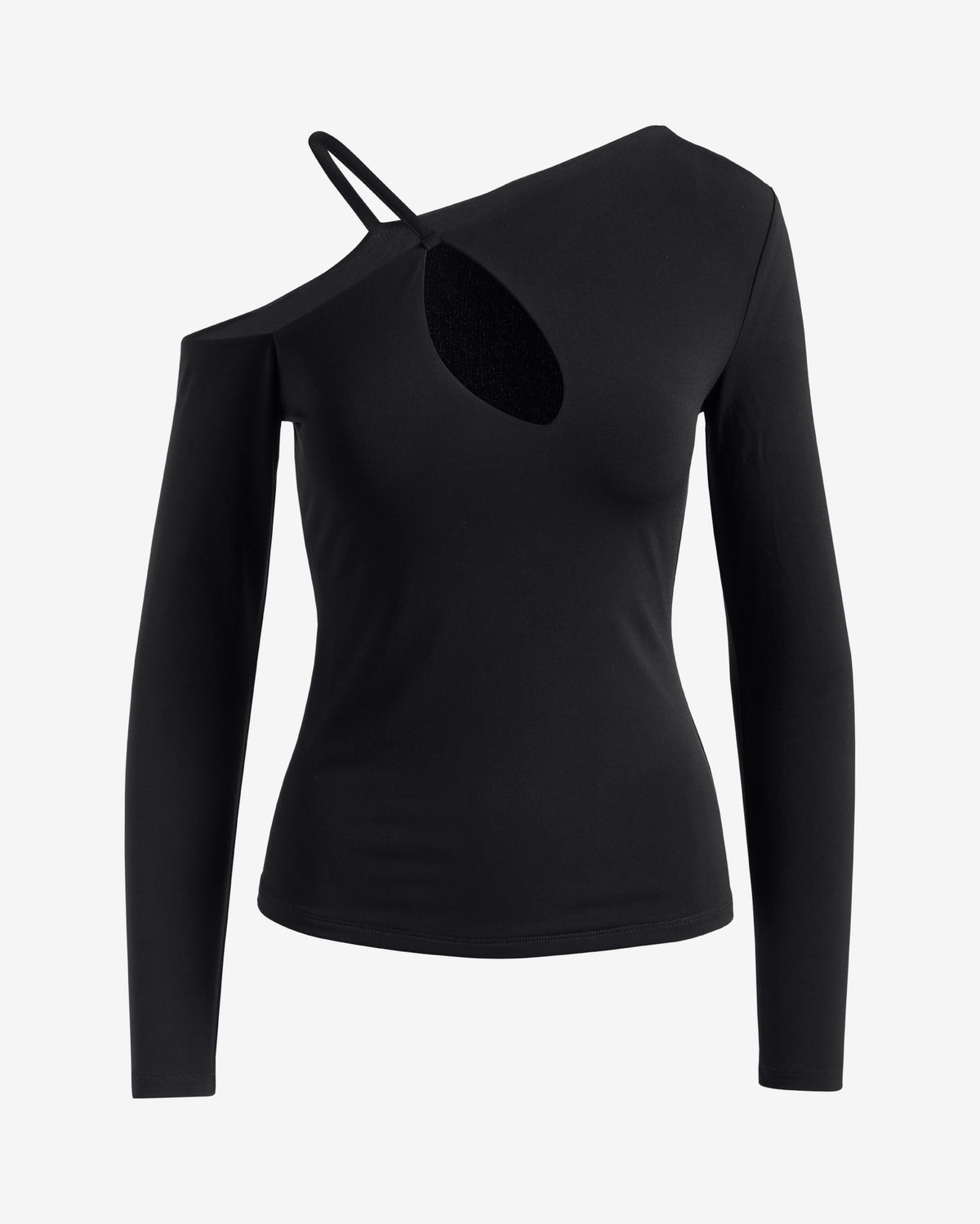 So Chic Cut Out One Shoulder Long Sleeve Knit Top Proper Black