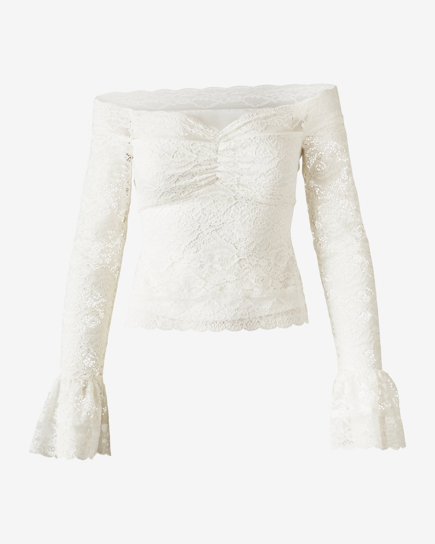 Long Sleeve Lace Knit Top White