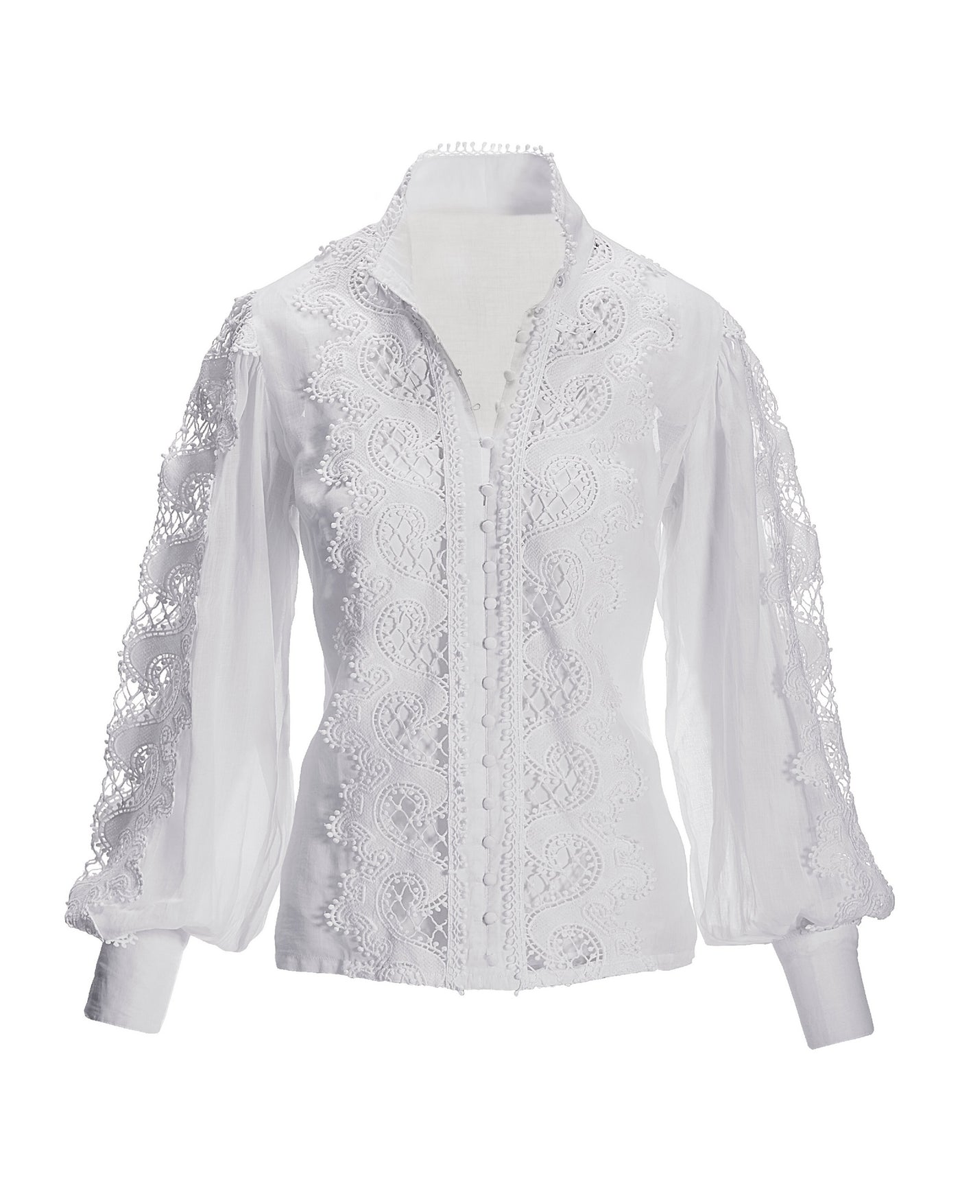 Lace Inset Drama Sleeve Shirt White
