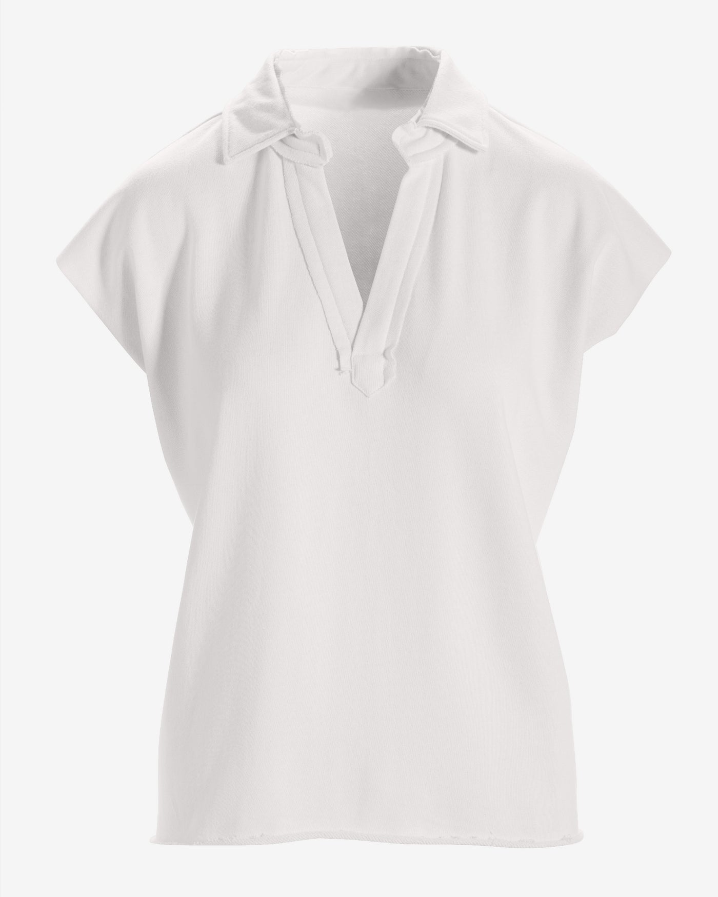 Cotton Comfort Short Sleeve Collared Lounge Top White