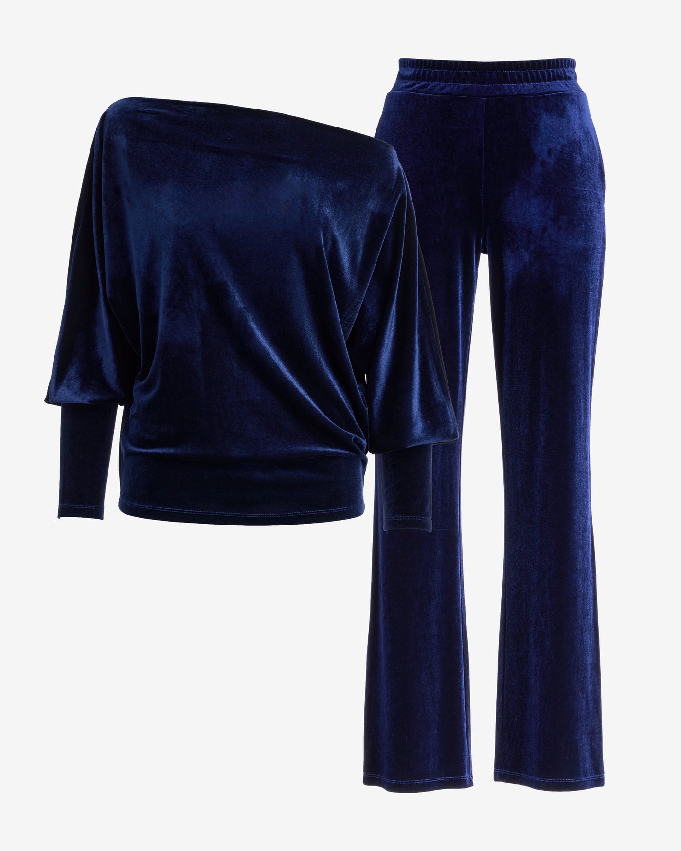 Chic Velour Slouchy and Wide Leg Lounge Set Navy