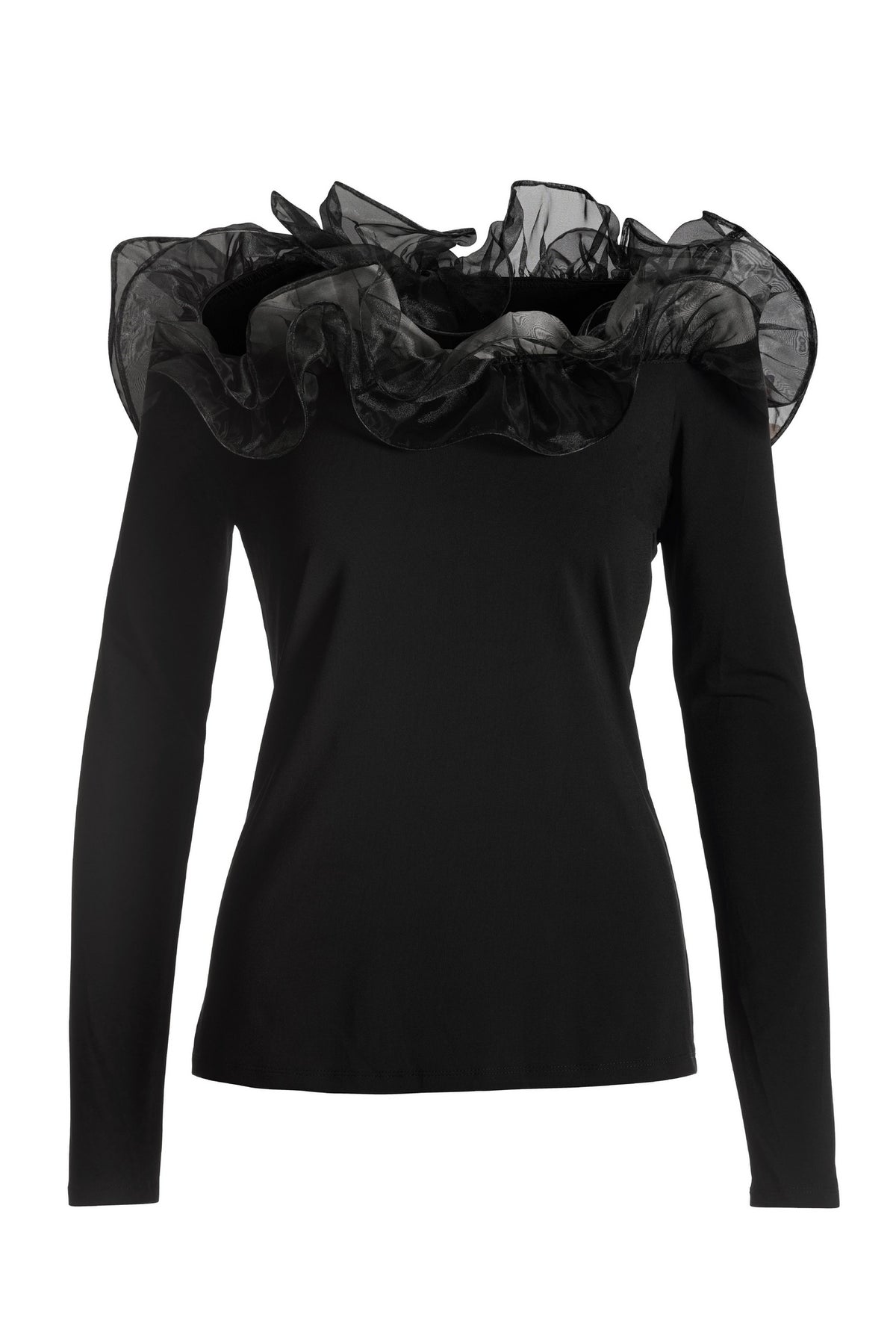 Organza Ruffle Off the Shoulder Top Black