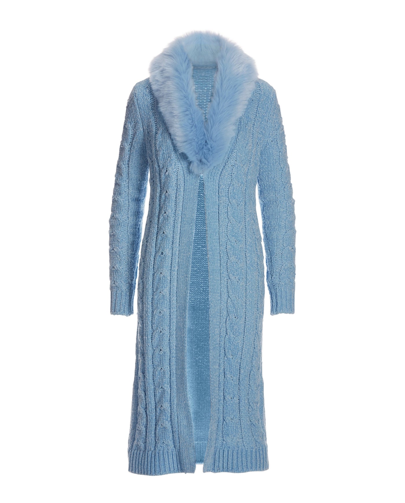 Faux Fur Chenille Duster Sweater Cool Blue