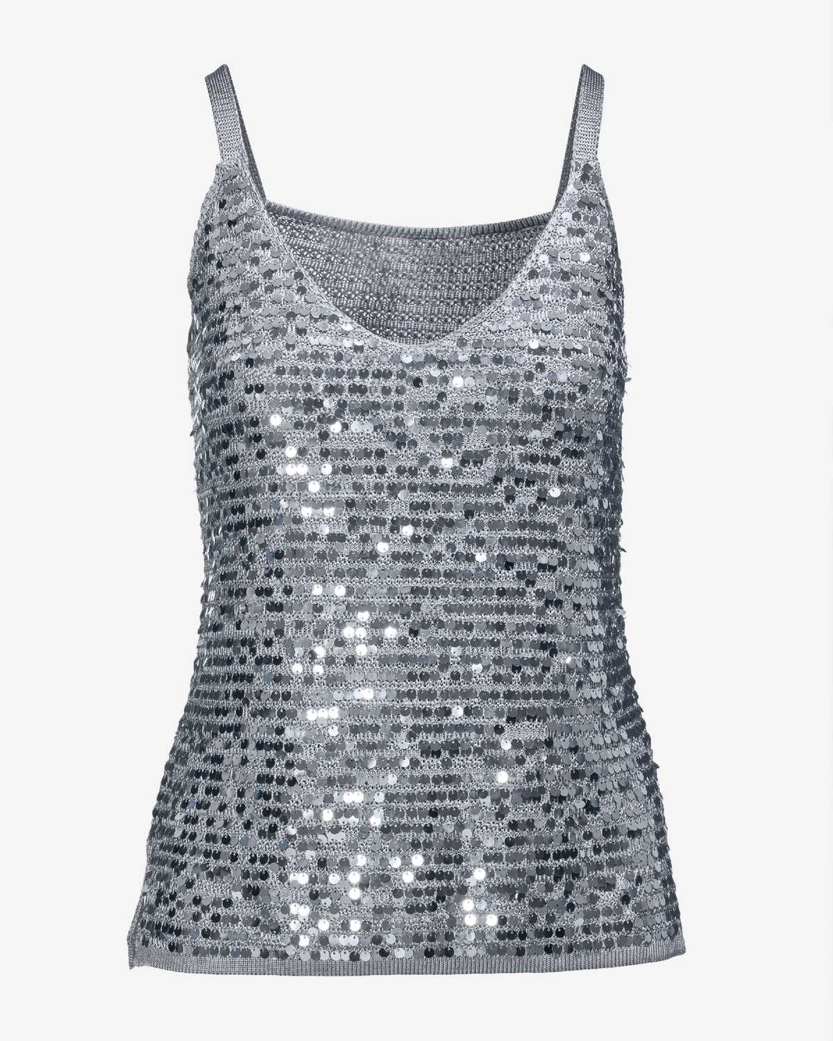 Sequin V-Neck Sweater Tank Silver