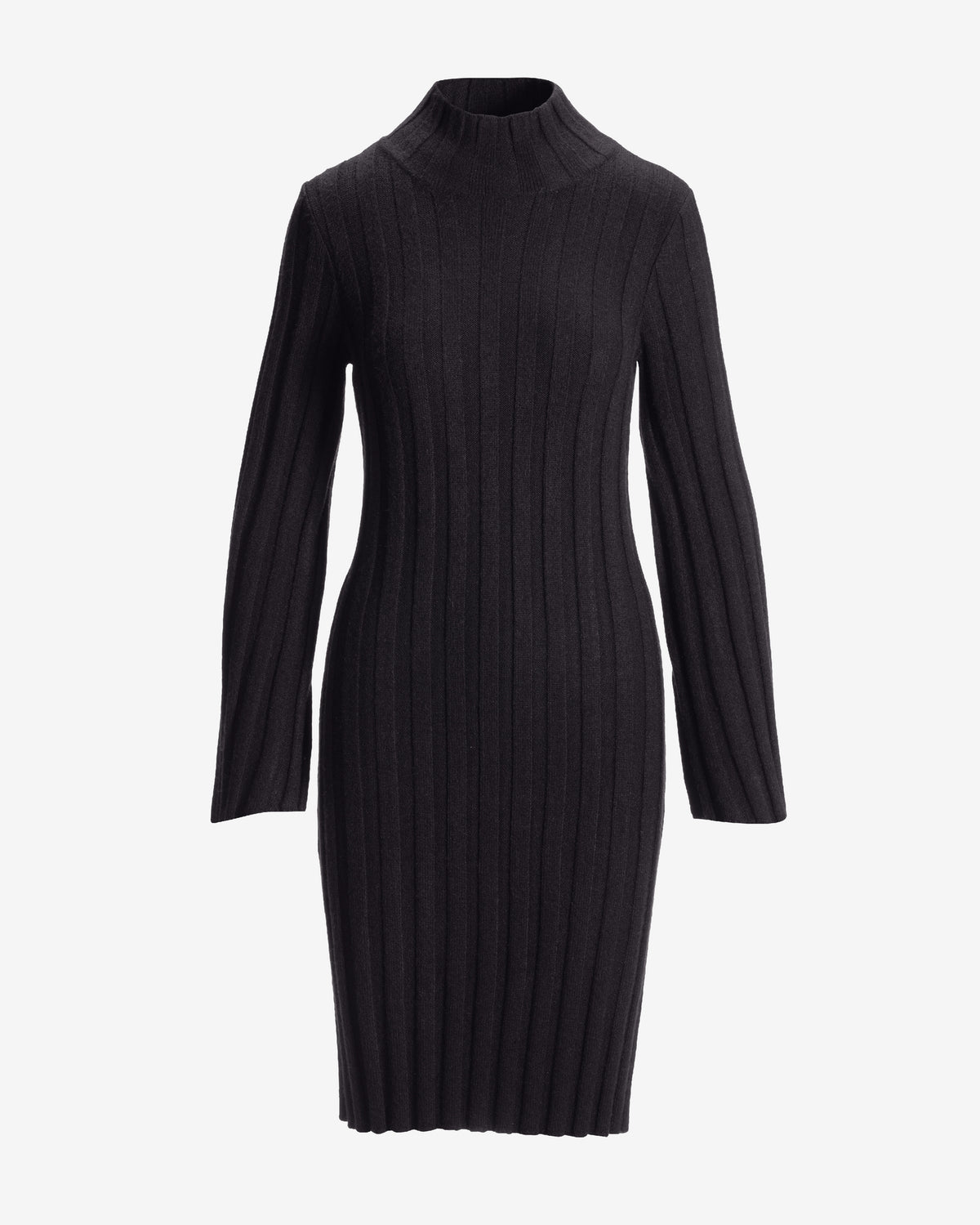 Turtleneck Bell Sleeve Wide Rib Sweater Dress Black