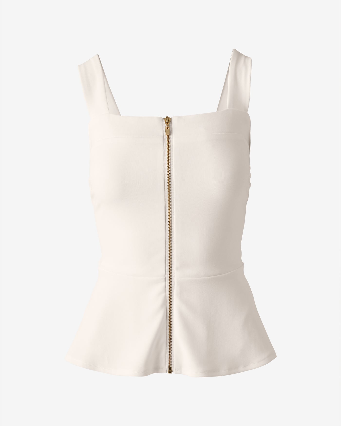 Beyond Travel Sleeveless Peplum Zip-Up Top Ivory Coast