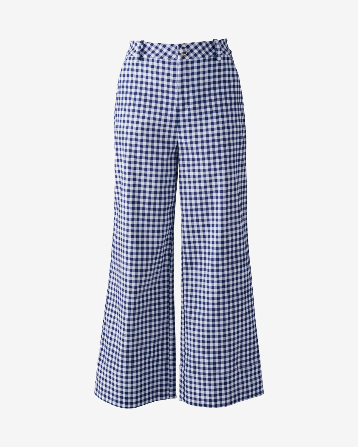 Ankle Length Wide Leg Gingham Twill Pant Navy/White