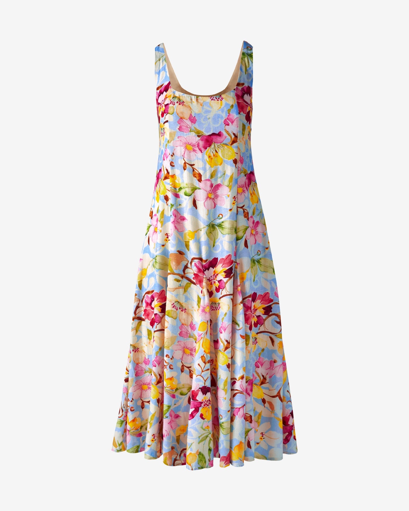 Printed Square Neck Midi Dress Floral Swirls