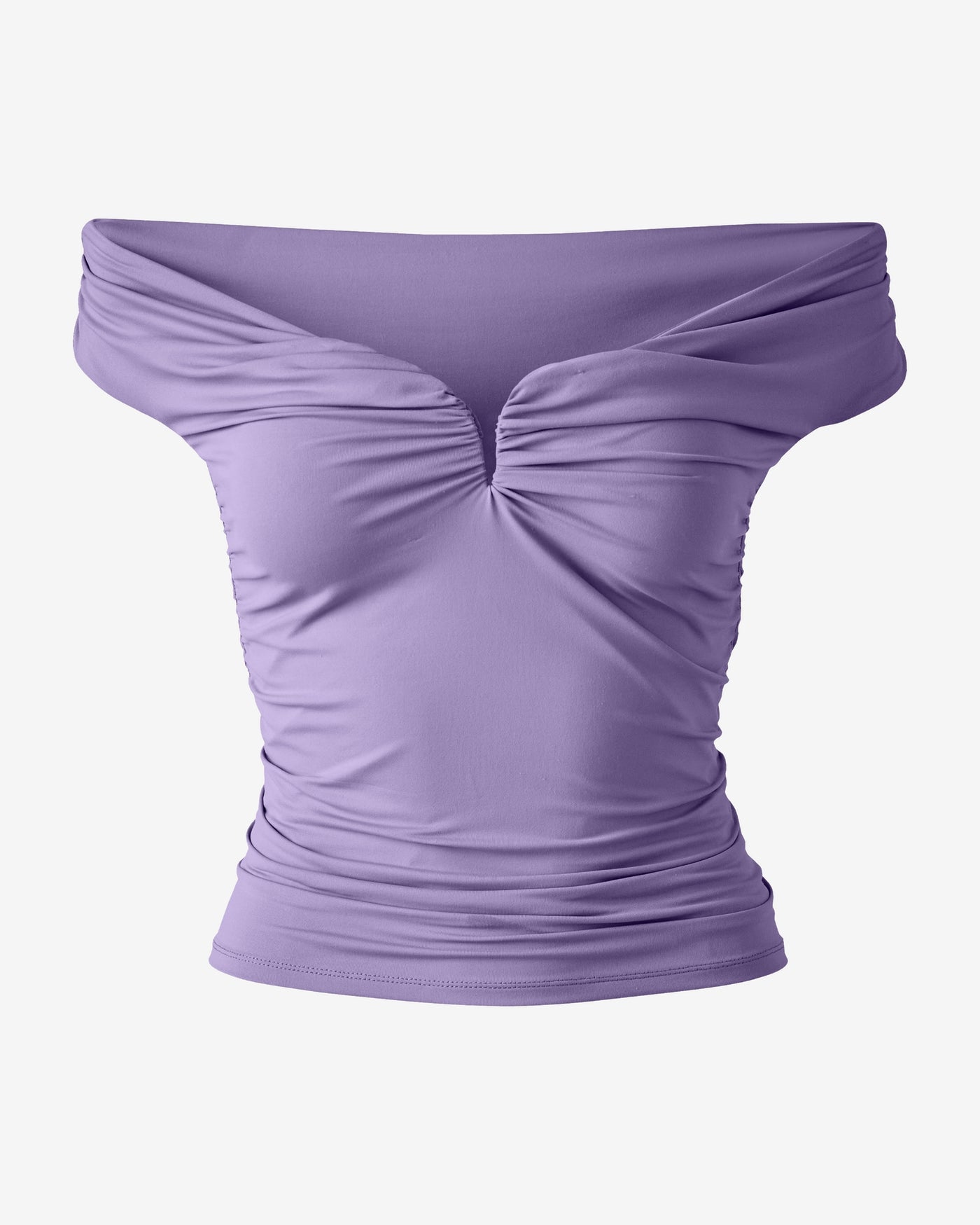 Ruched Sweetheart Off the Shoulder Knit Top Lavender Ice