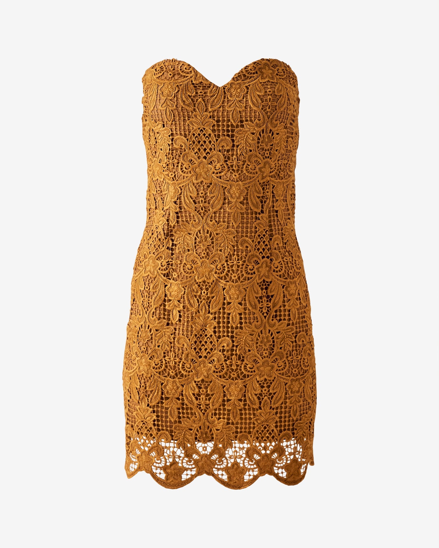 Strapless Sweetheart Novelty Lace Dress Bourbon