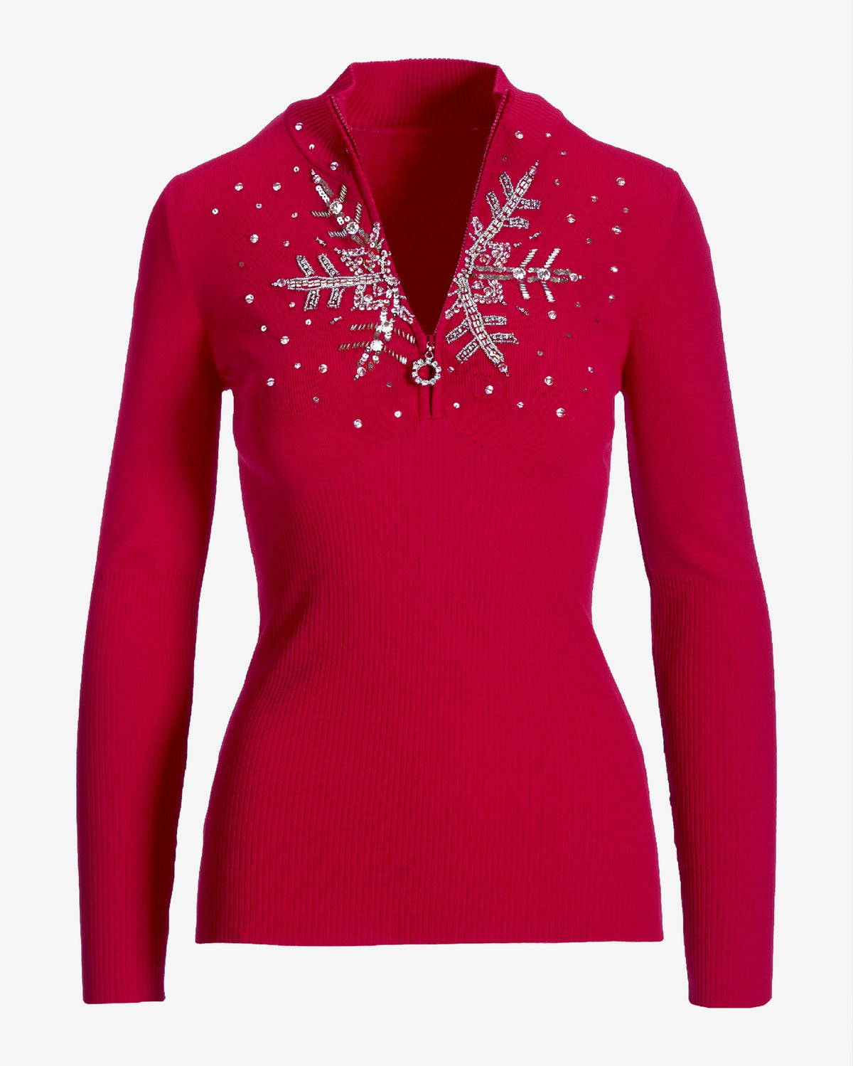 Snowflake Zip Sweater Red/Silver