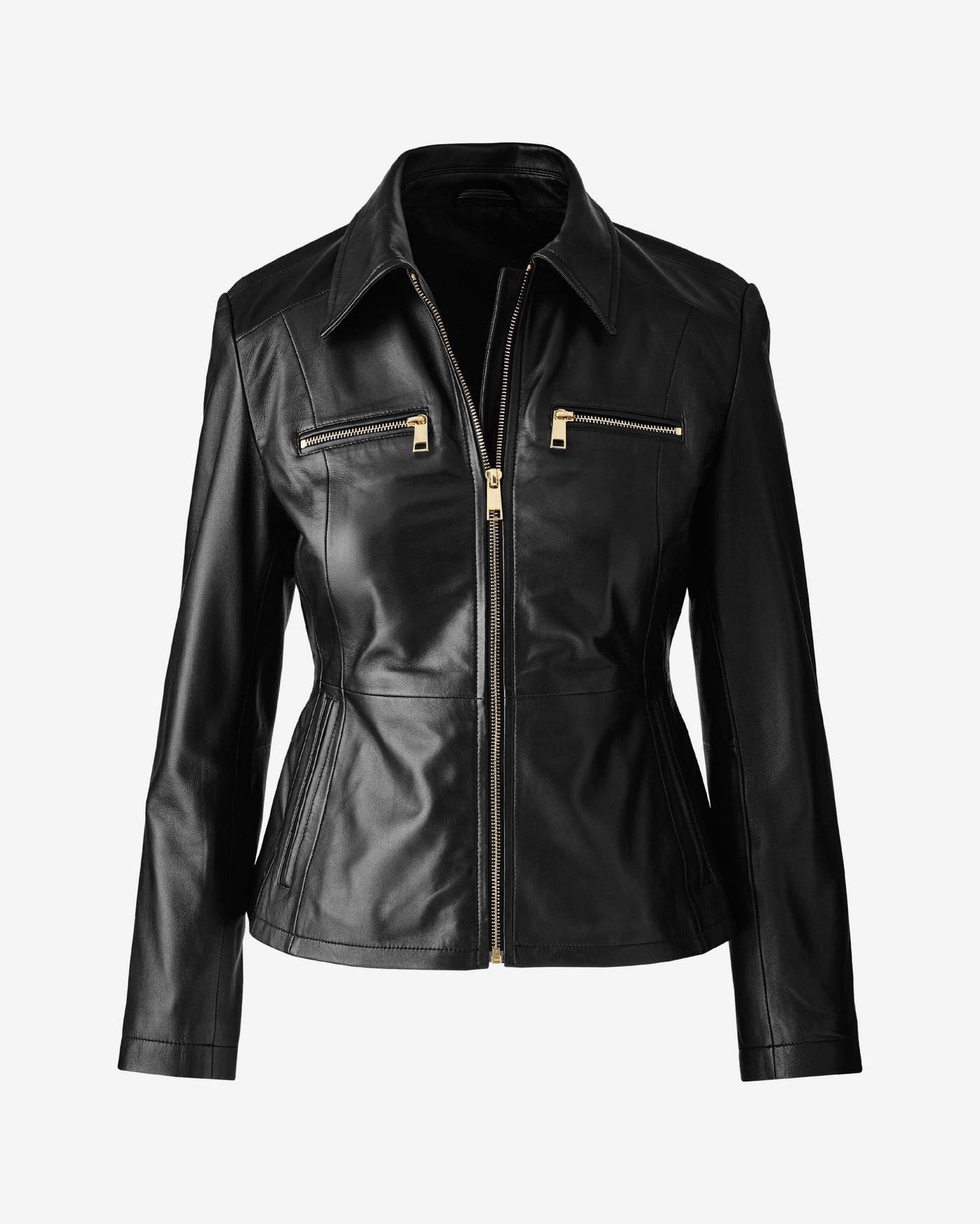 Zip Front Genuine Leather Peplum Jacket Proper Black