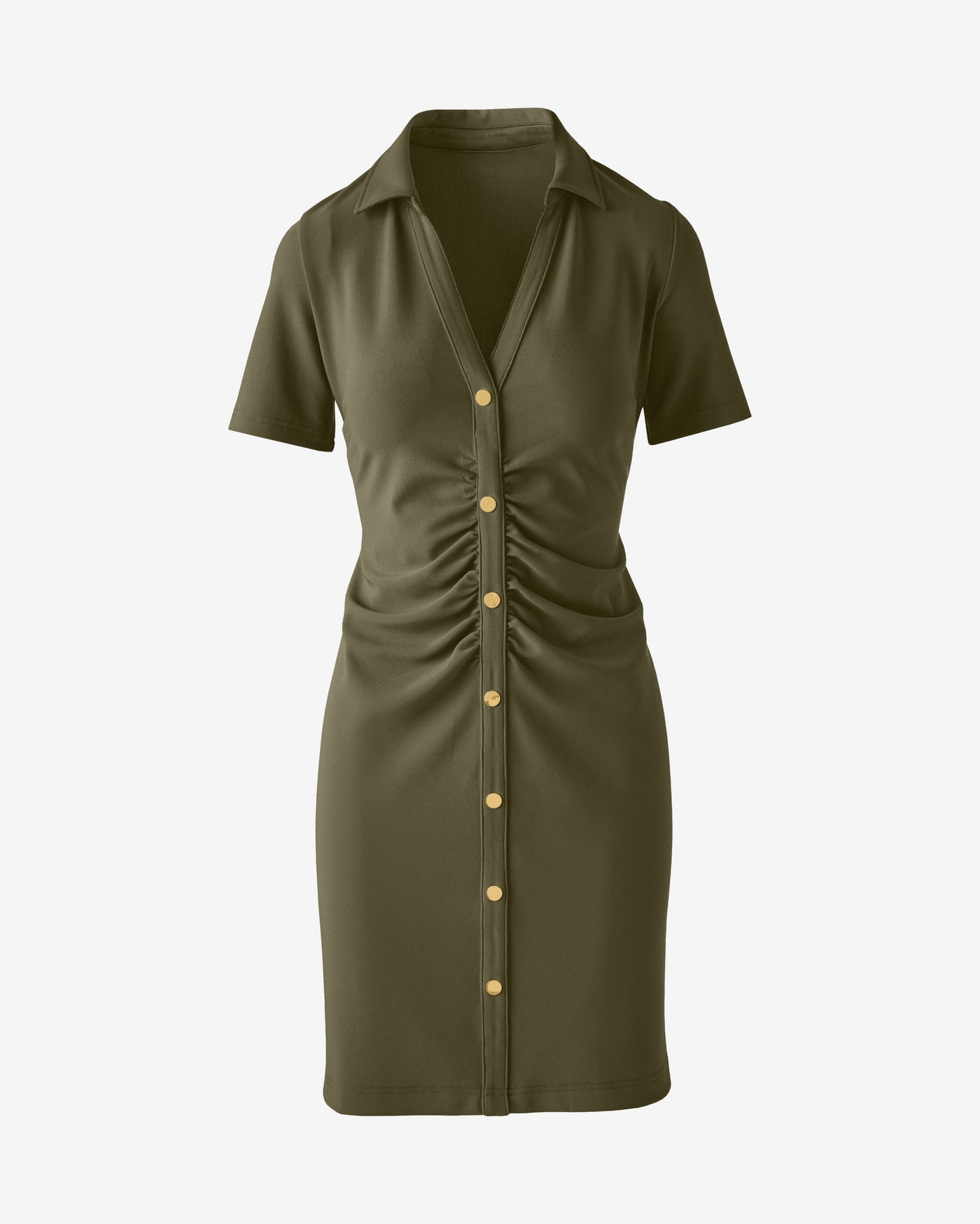Beyond Travel Collared Ruched Short Dress Olive Night