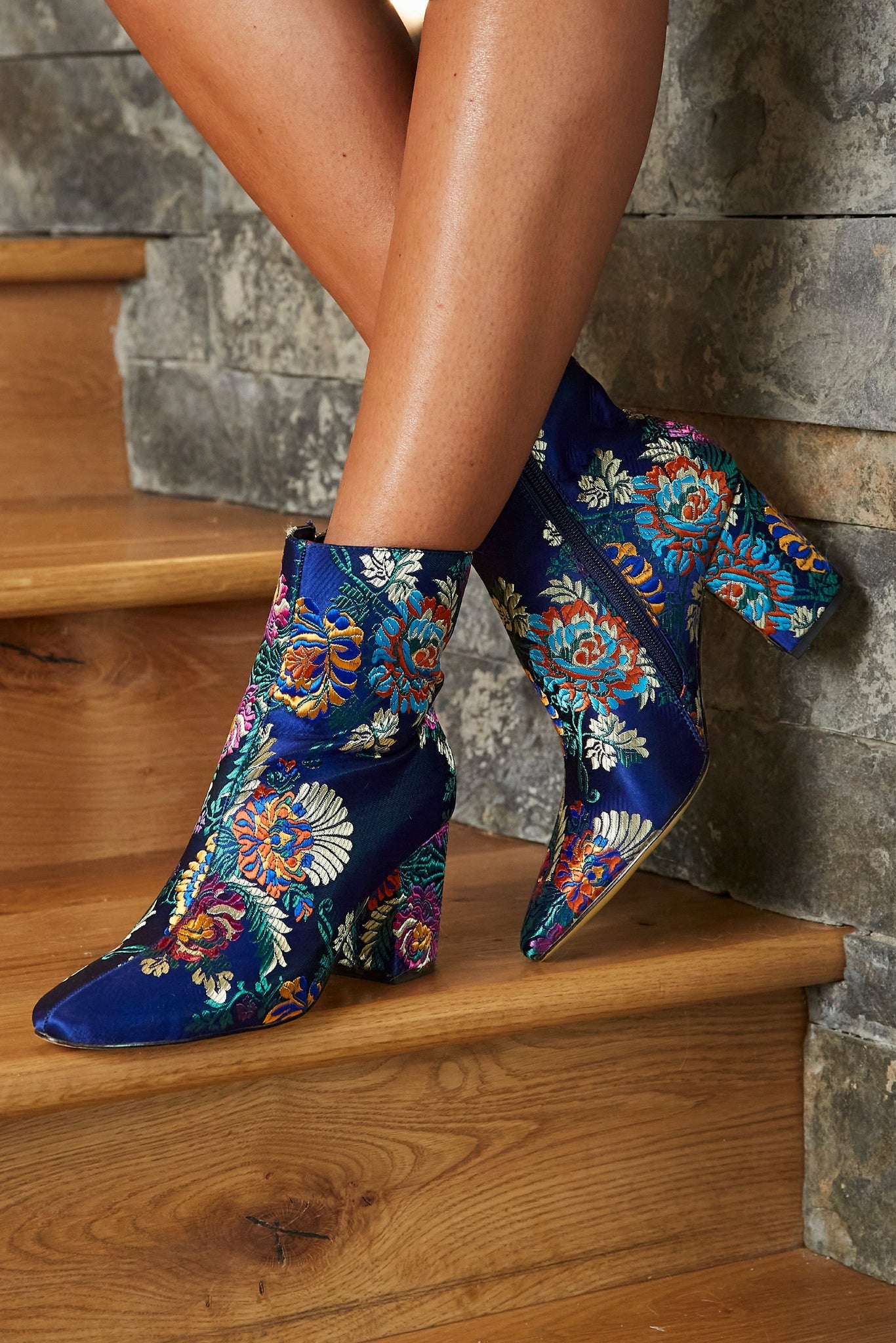 Jacquard Heeled Bootie Blue Multi