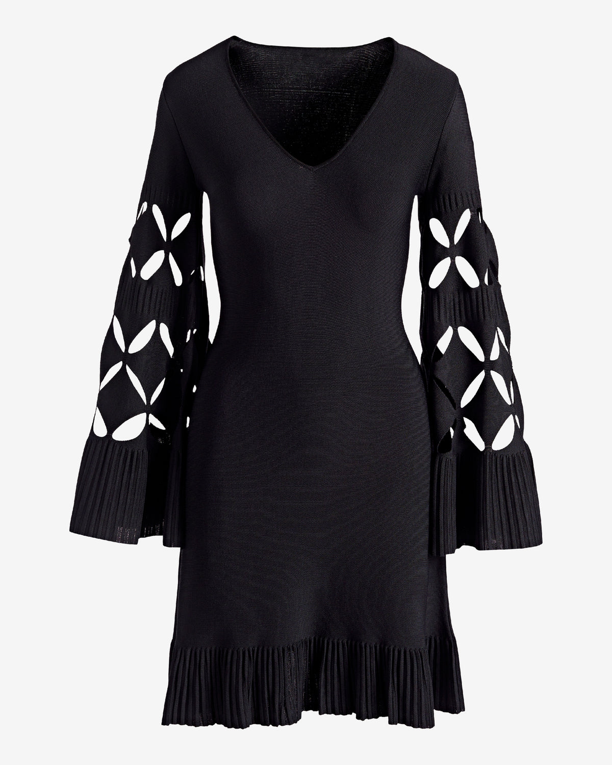 Laser Cut Milano Stitch Fit and Flare Dress Black