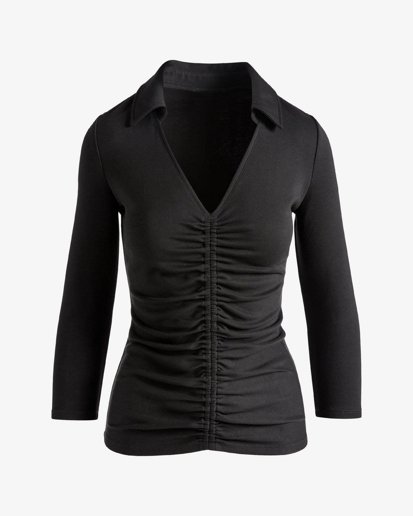 Ruched Polo Knit Top Proper Black
