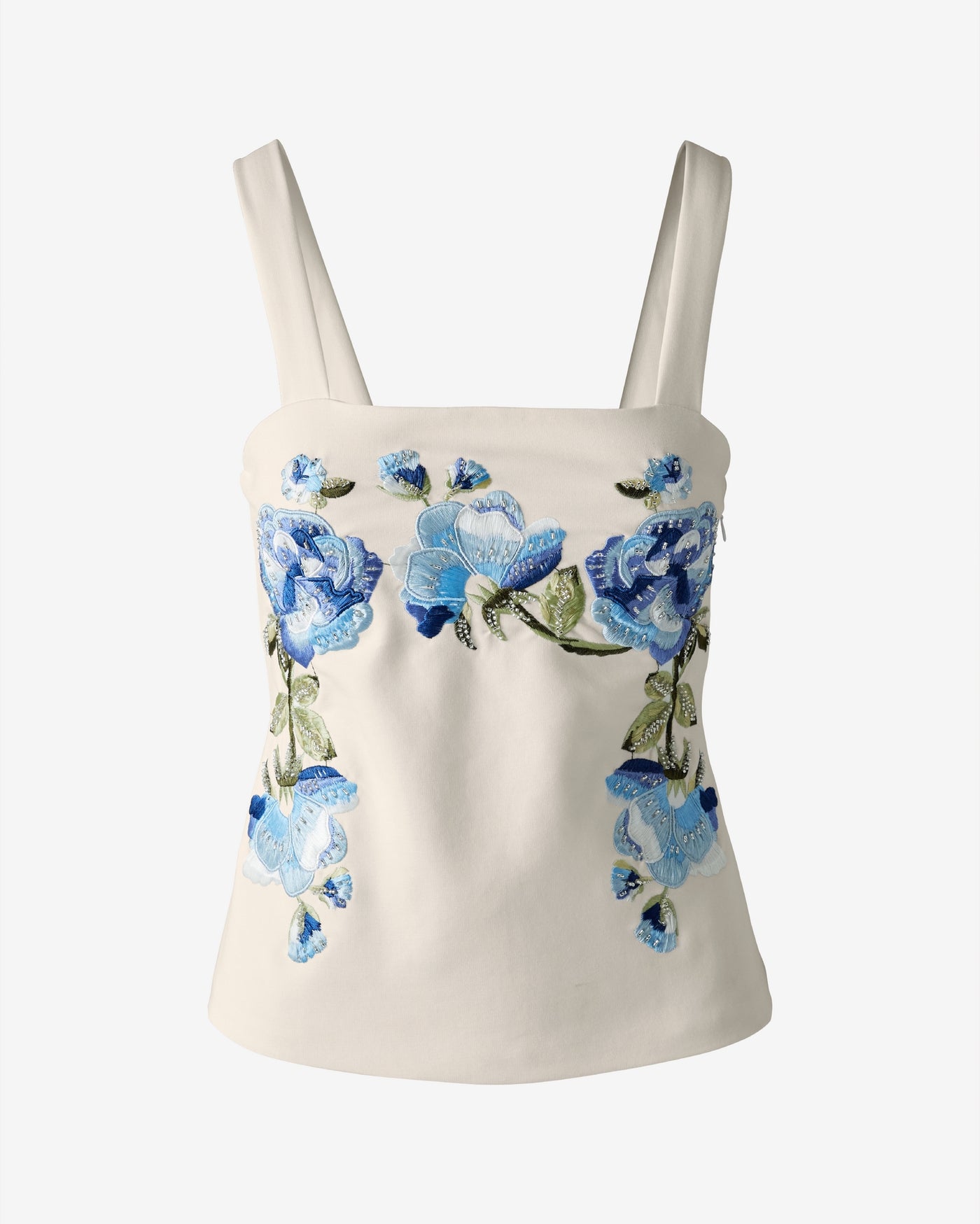 Embroidered Square Neck Tank White Multi