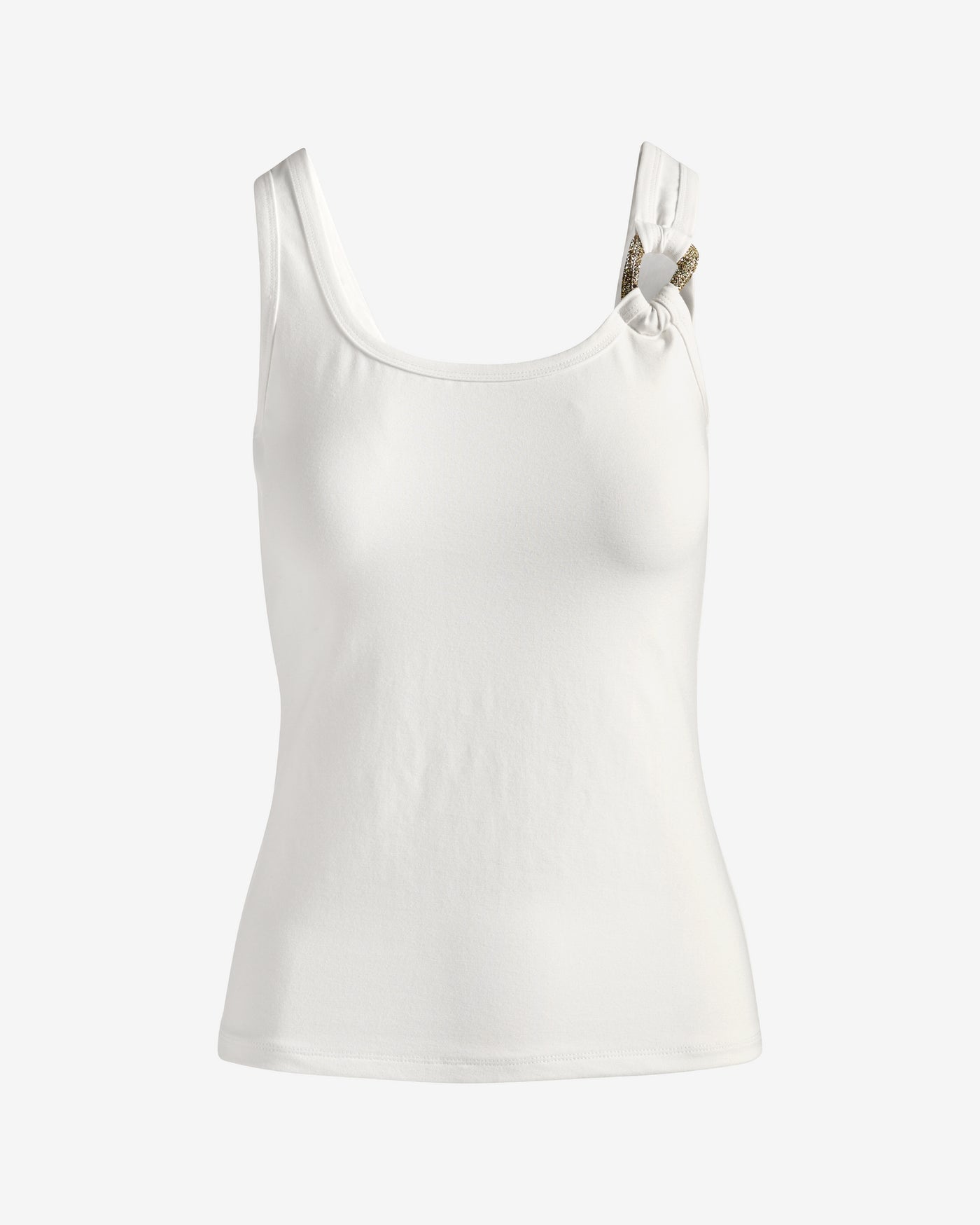 So Sexy Crystal Hardware Trim Scoop Neck Tank Pure White