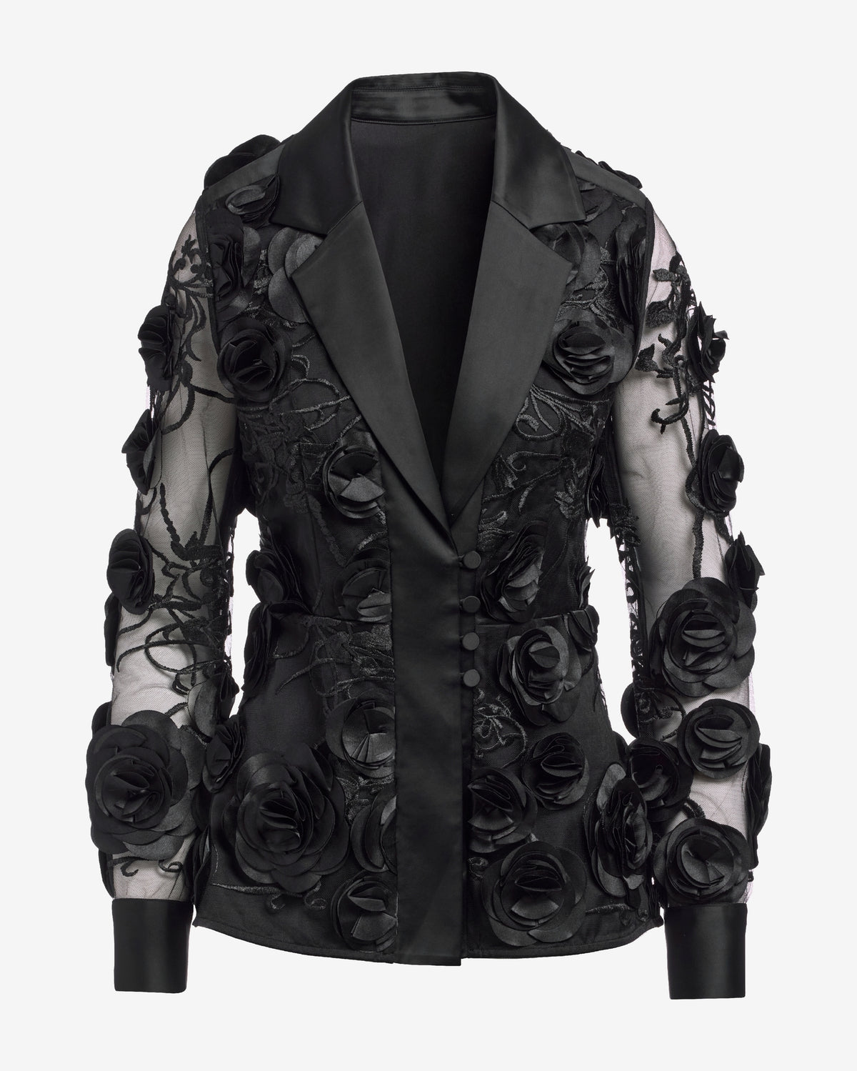 3D Rosette Mesh Blazer Black