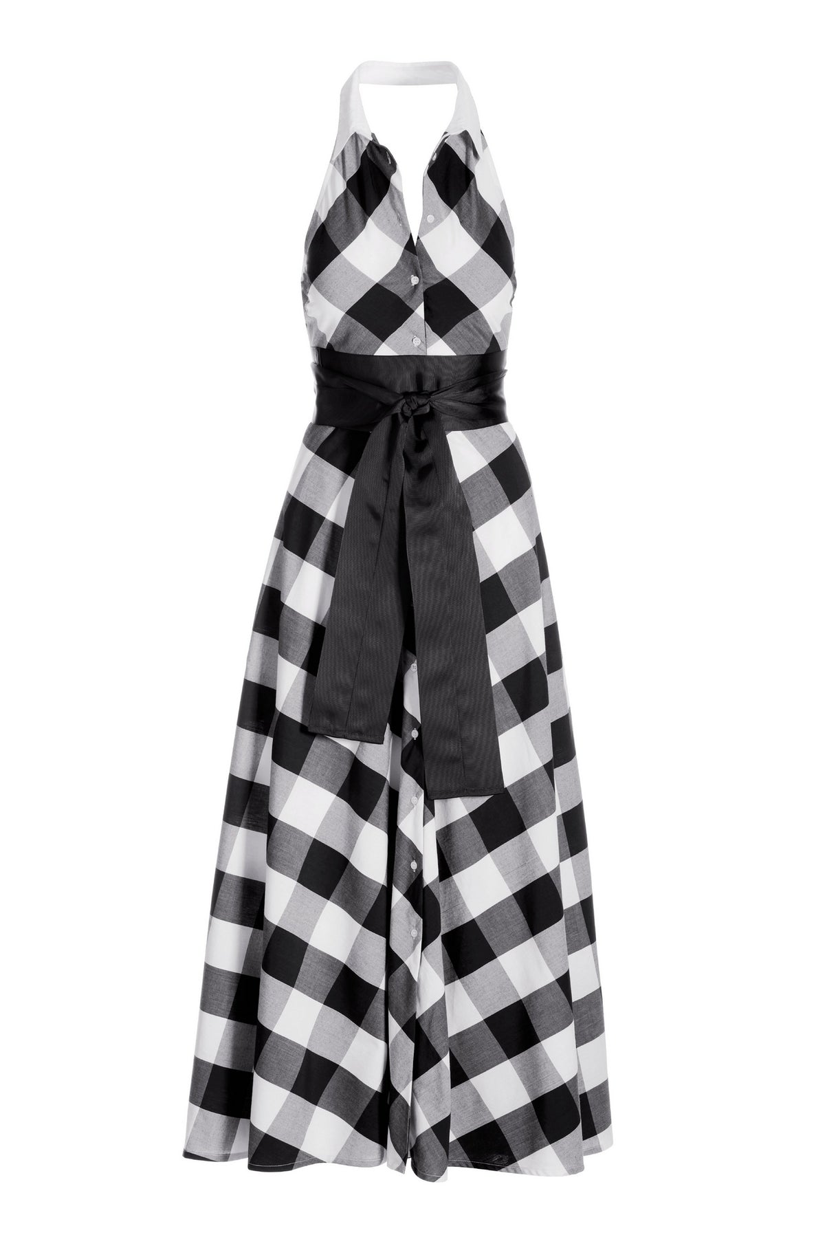 Gingham Wrap Belt Maxi Dress Black/White