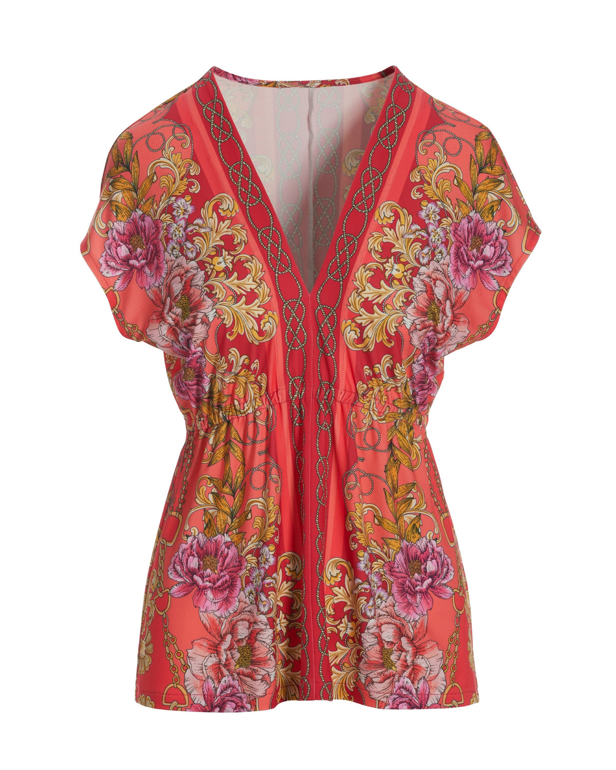 Status Printed Drawstring Knit Top Orange Multi
