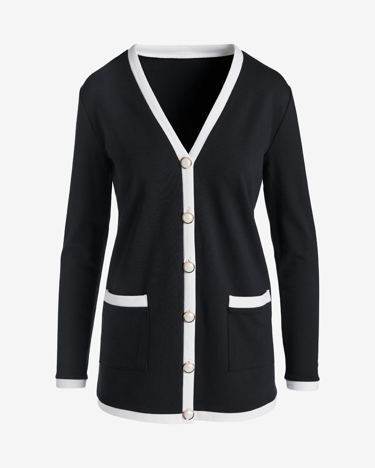 French Terry Color-block Cardigan Black/White