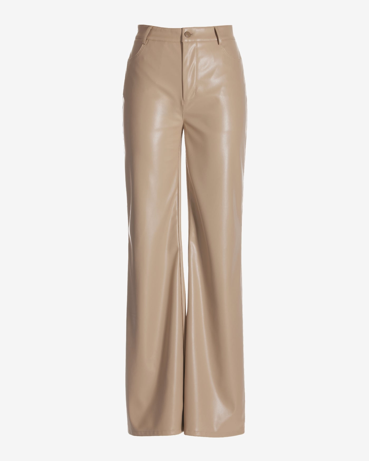 Malibu Faux Leather Wide Leg Five Pocket Pant Beige