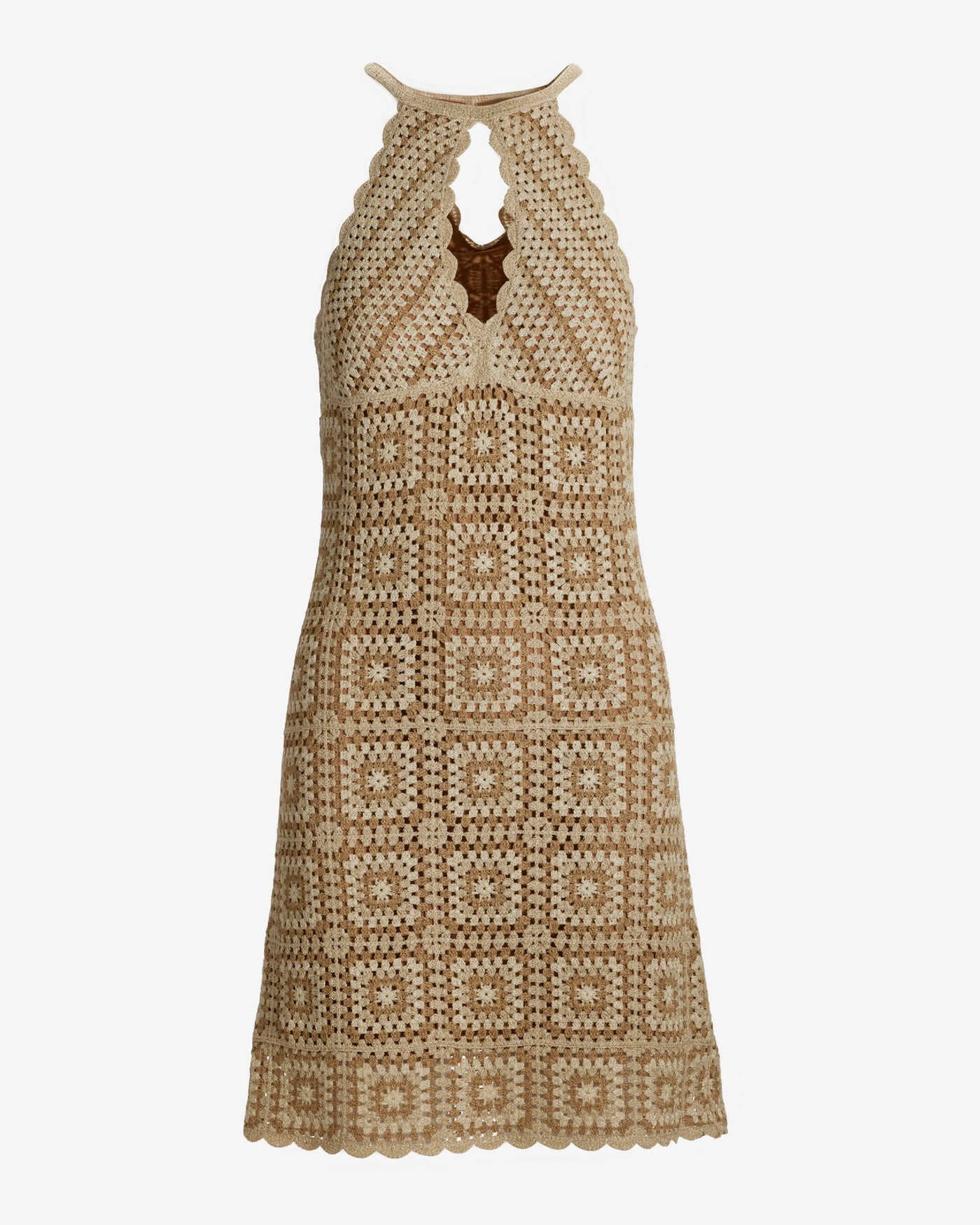 Metallic Crochet Keyhole Dress Gold Multi