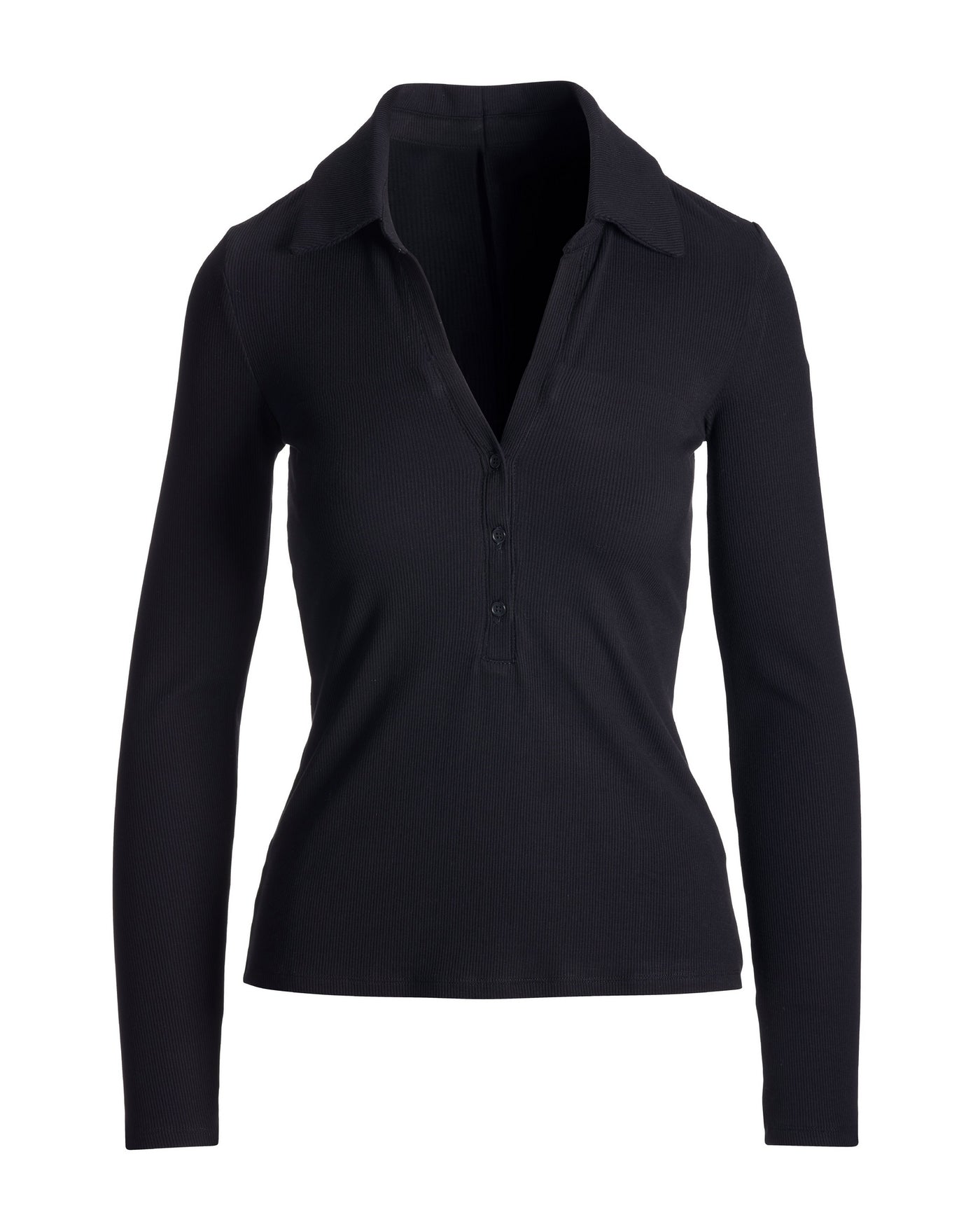 So Essential Collared Henley Ribbed Top Proper Black