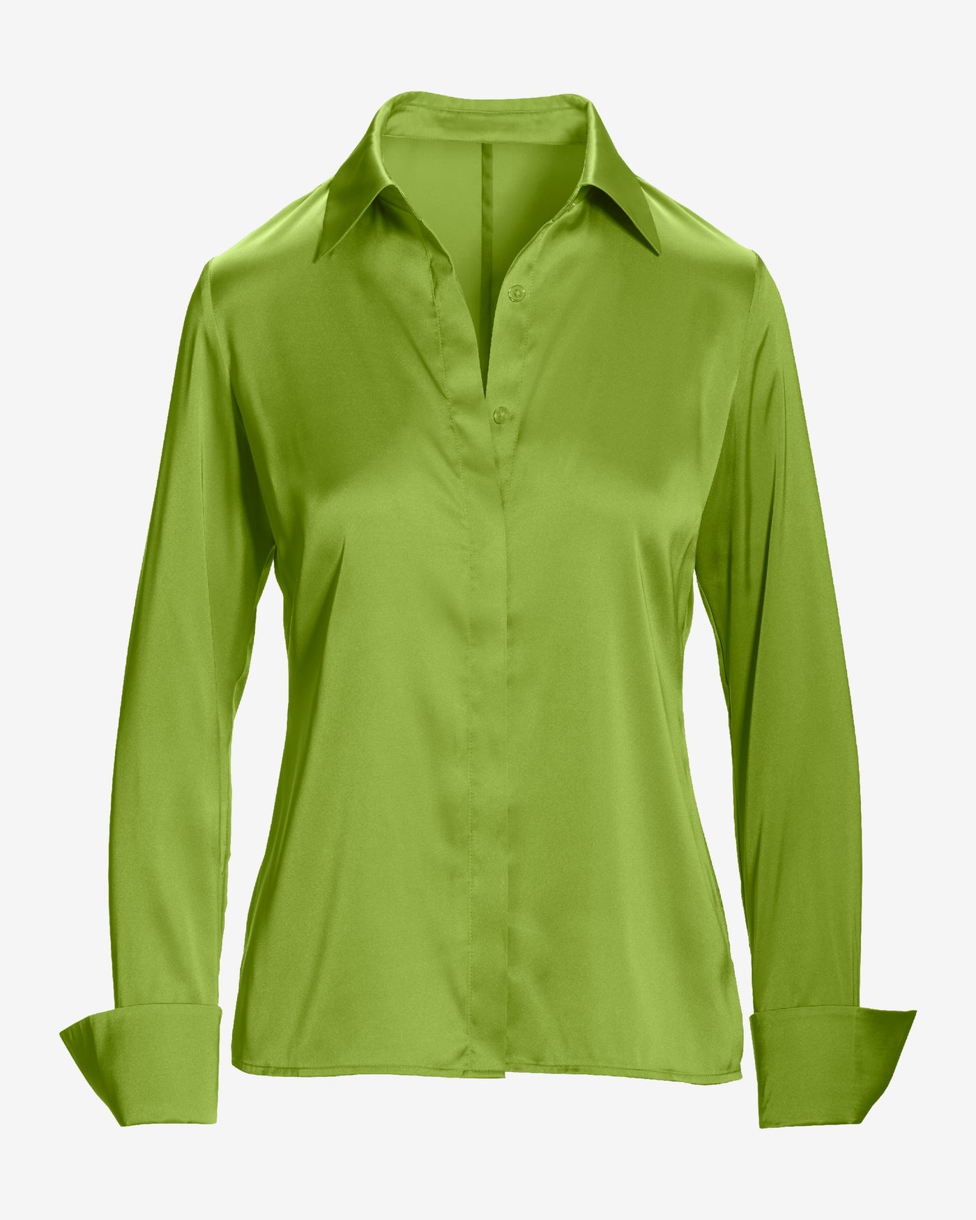 Sophia Button-Up Charmeuse Blouse Bright Chartreuse