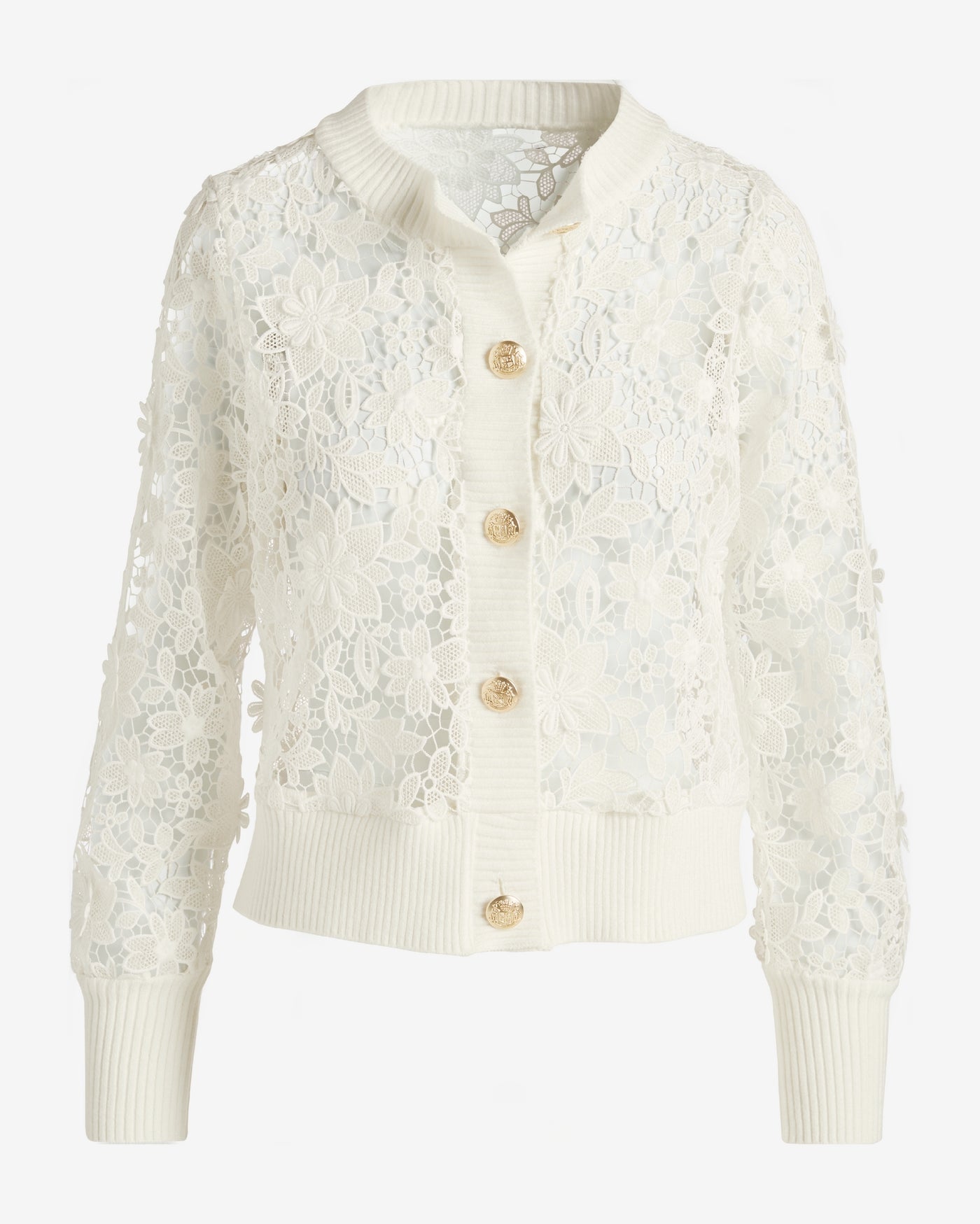 Button Front Lace Sweater Cardigan Off White