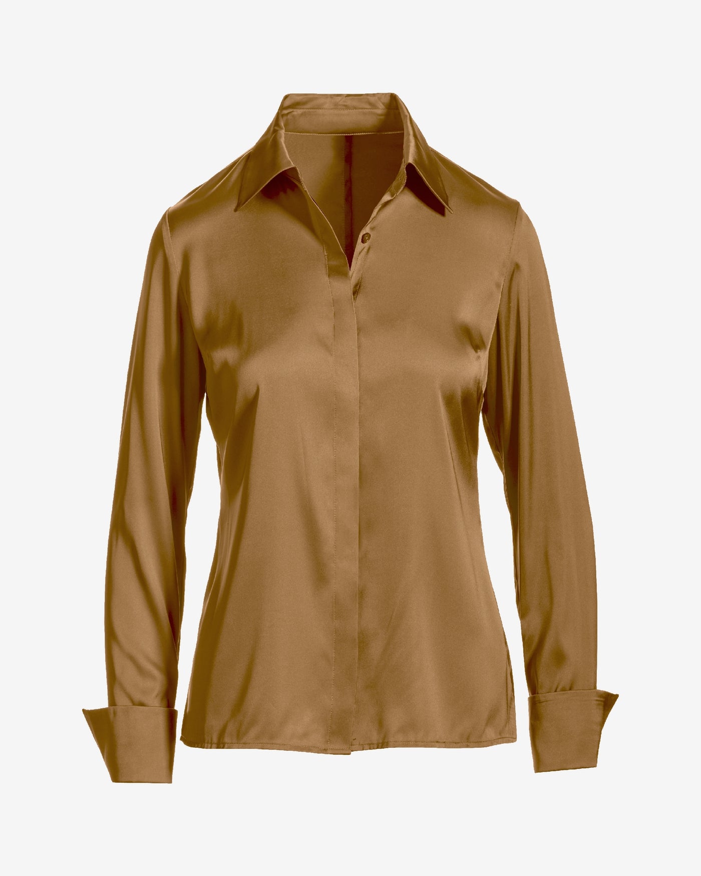 Sophia Button-Up Charmeuse Blouse Toffee