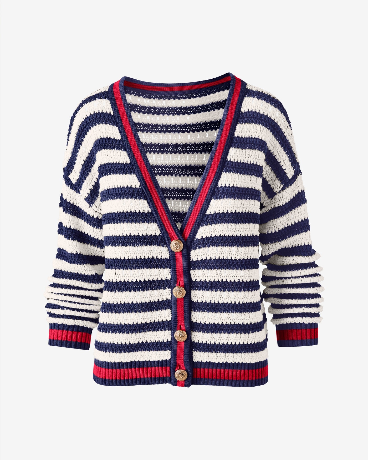 Contrast Trim Stripe Cardigan Navy/White