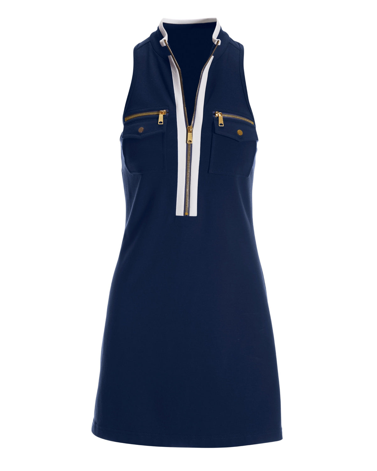 Sleeveless Chic Zip Dress Navy/White