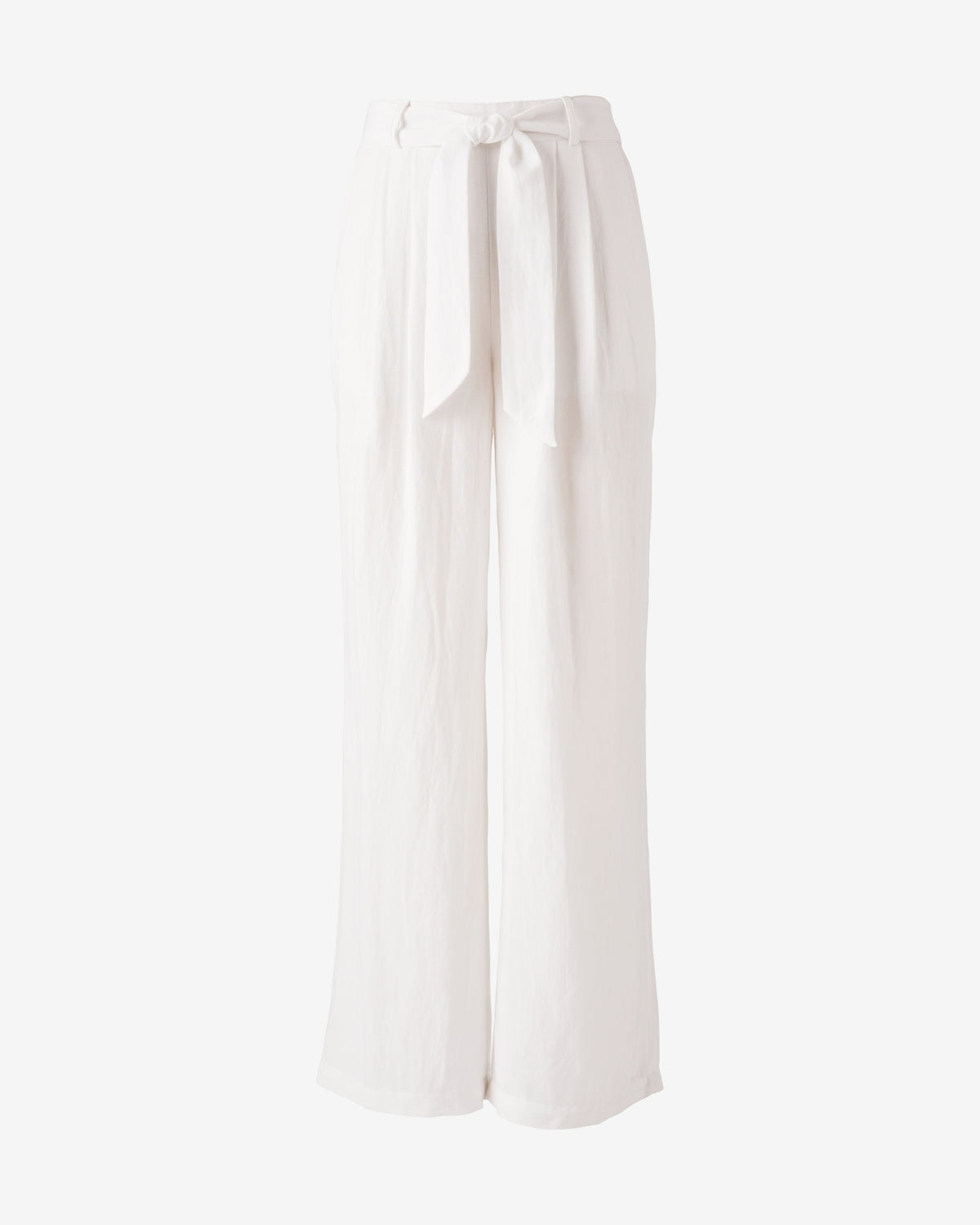 Tie Waist Wide Leg Linen Pant White