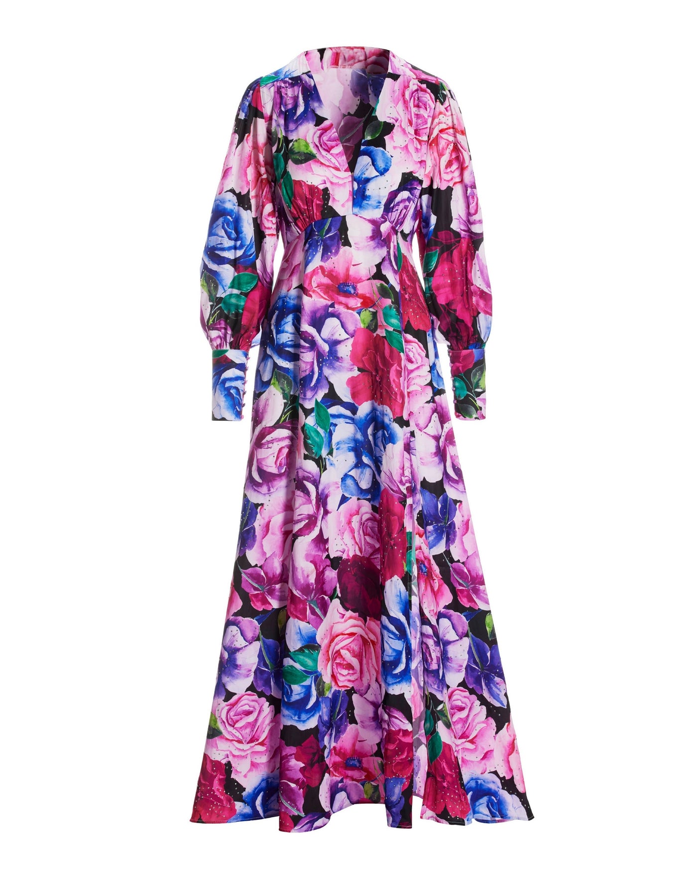 Exploded Fleurs Print V Neck Maxi Dress Pink/Purple