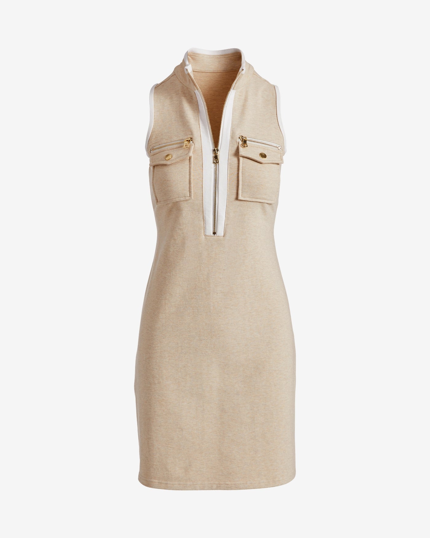 Sleeveless Chic Zip Dress Heather Oatmeal