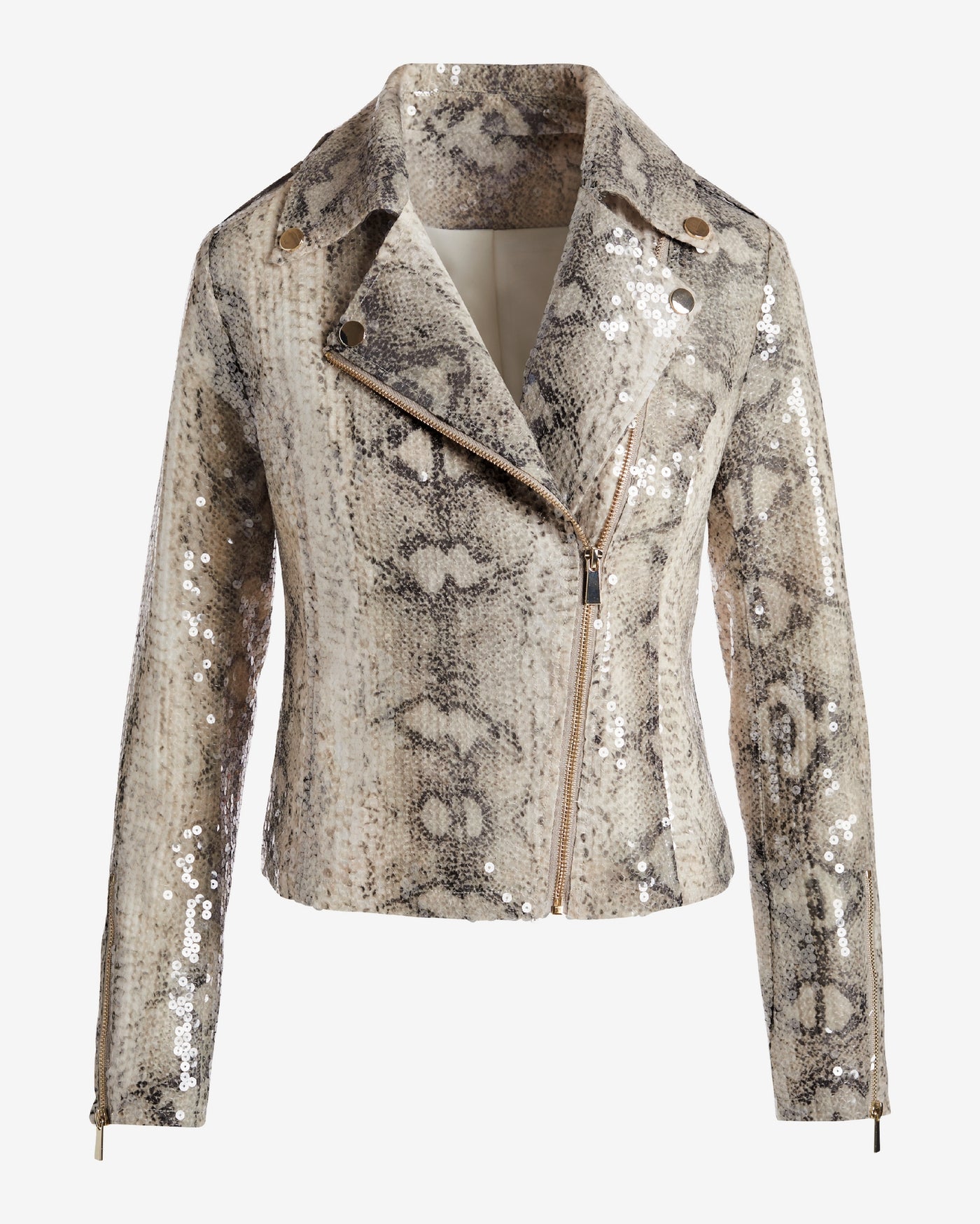 Sequin Snake Moto Jacket Gray Multi