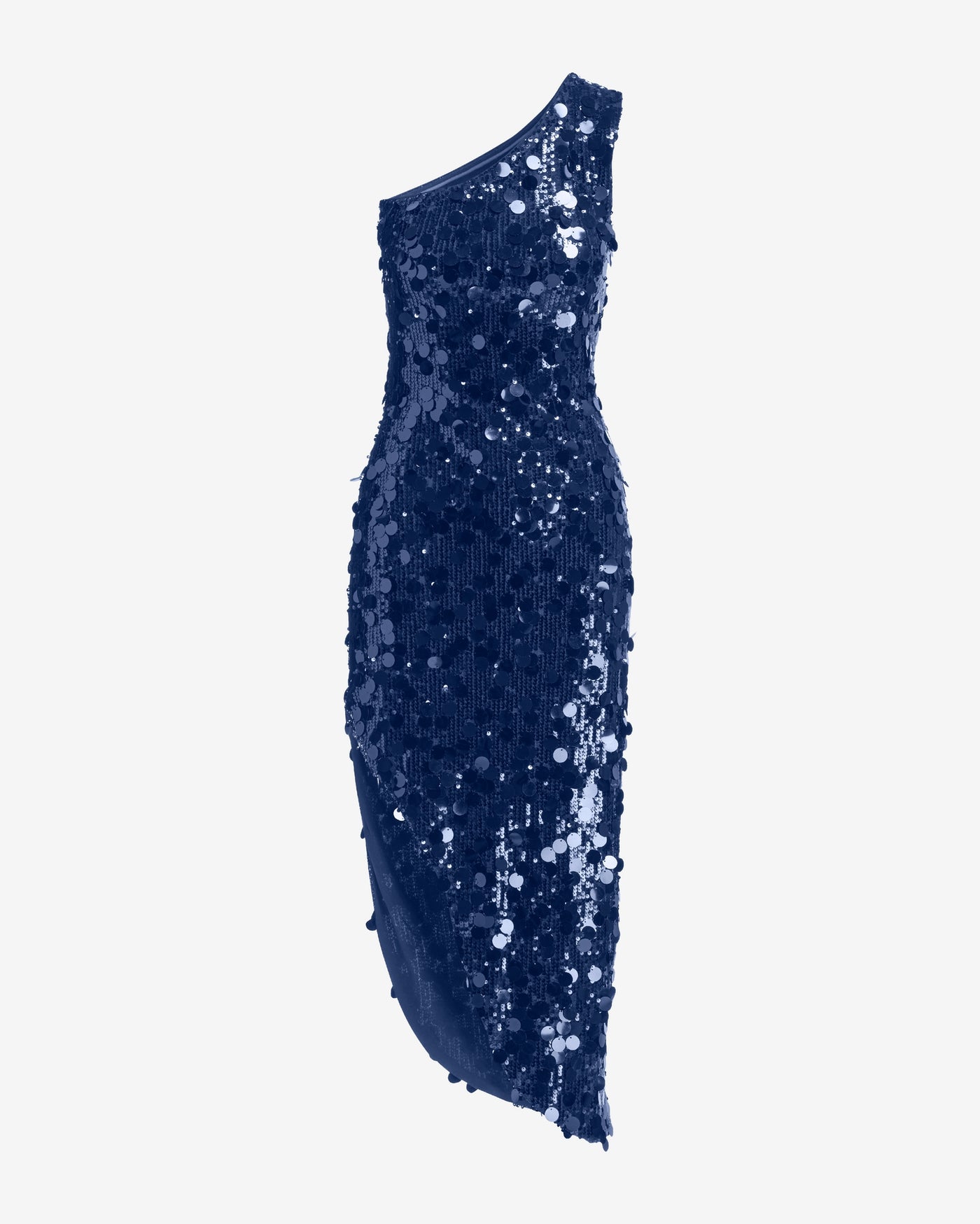 One Shoulder High Slit Paillette Ankle Dress Deep Cobalt