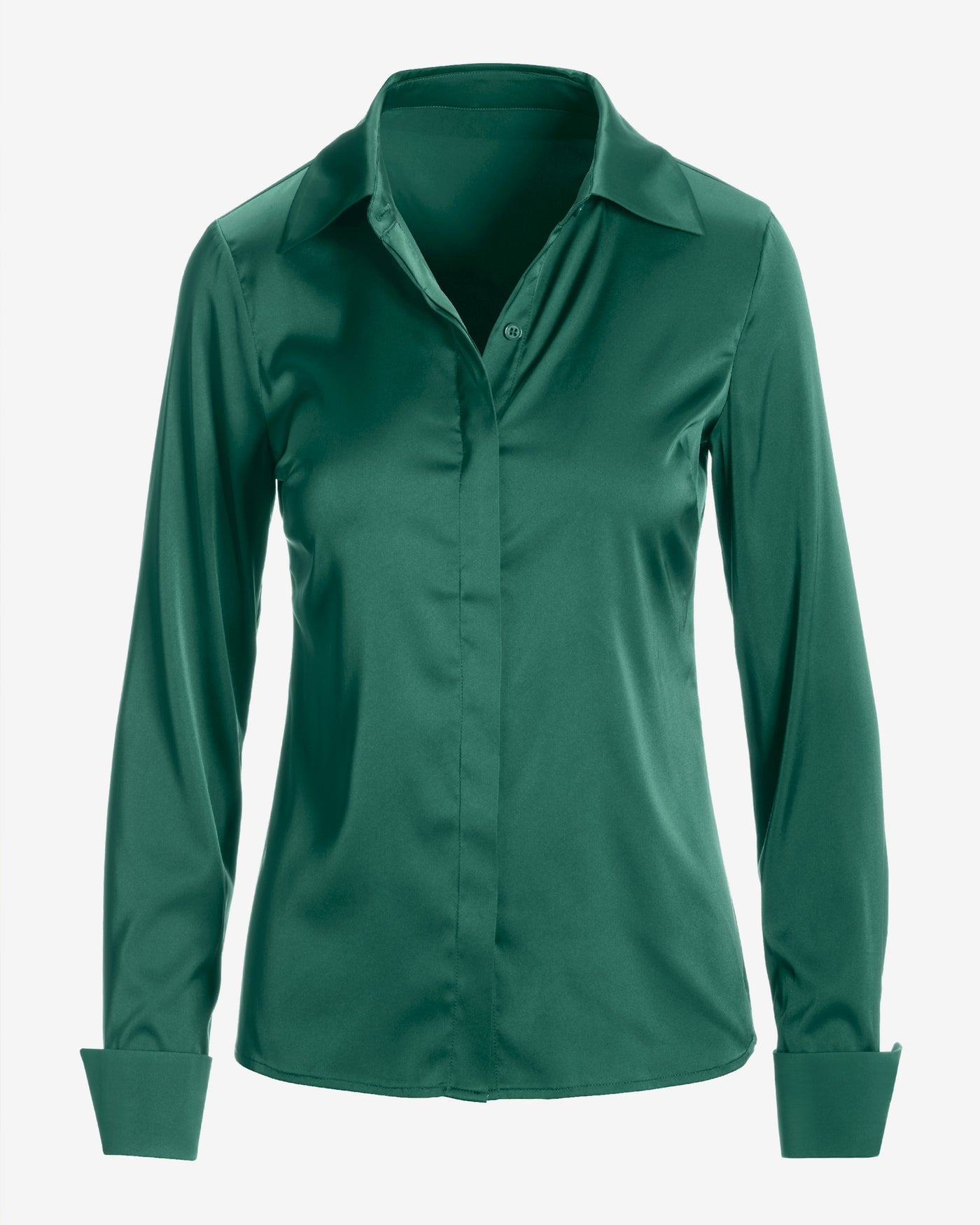 Sophia Button-Up Charmeuse Blouse Deep Emerald