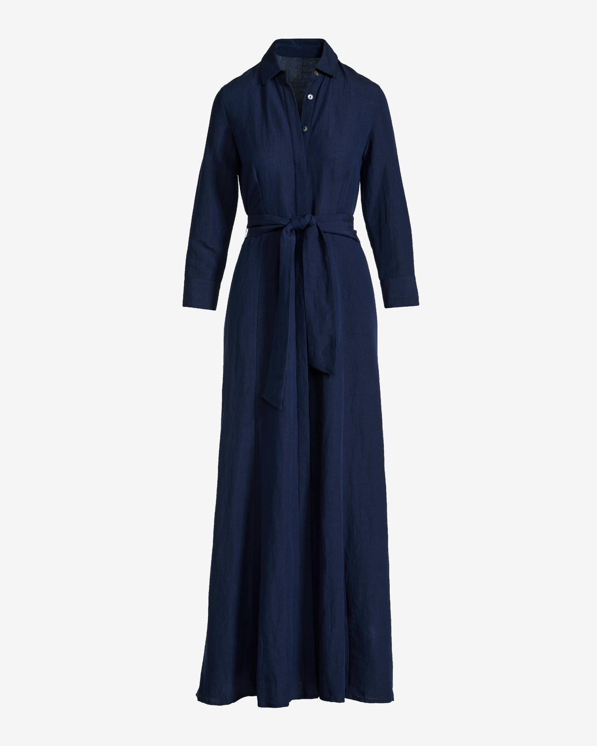Linen Three Quarter Sleeve Maxi Shirt Dress Navy