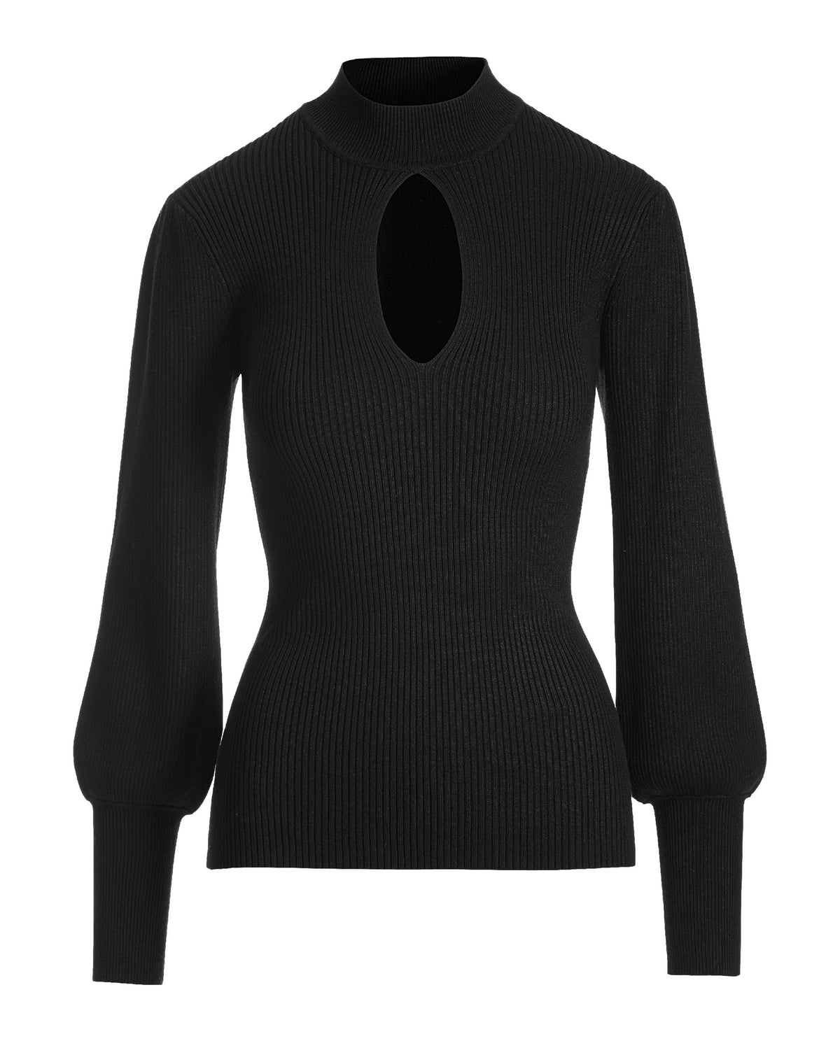 Ribbed Mock Neck Keyhole Sweater Black