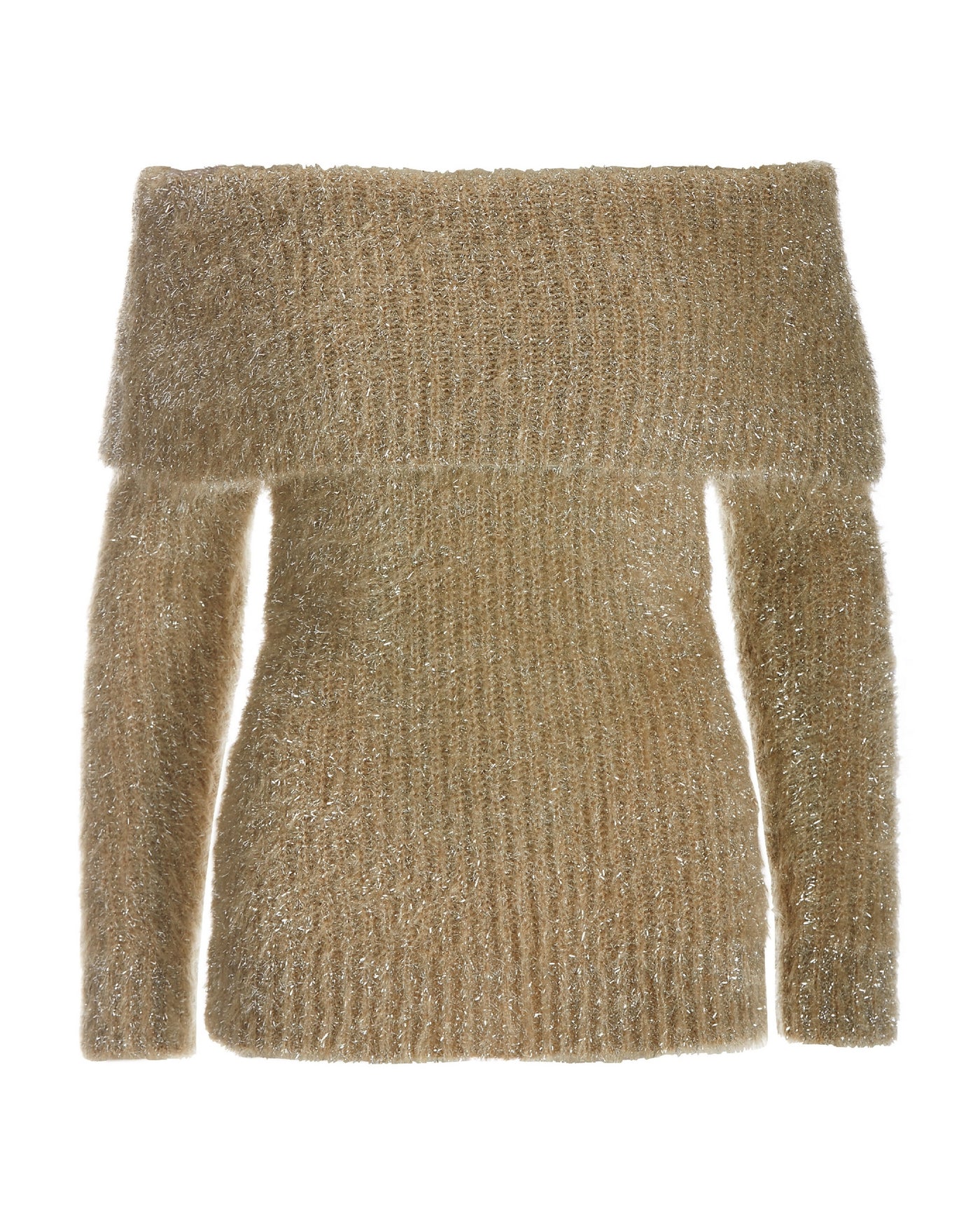 Off The Shoulder Slouchy Metallic Sweater Gold