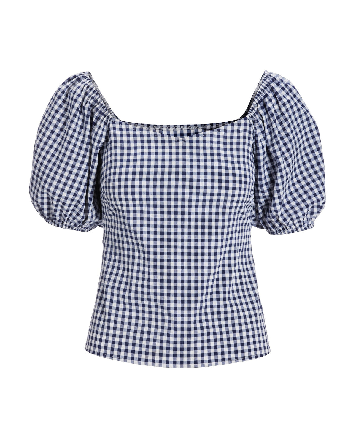Gingham Puff Sleeve Sweetheart Top Navy/White