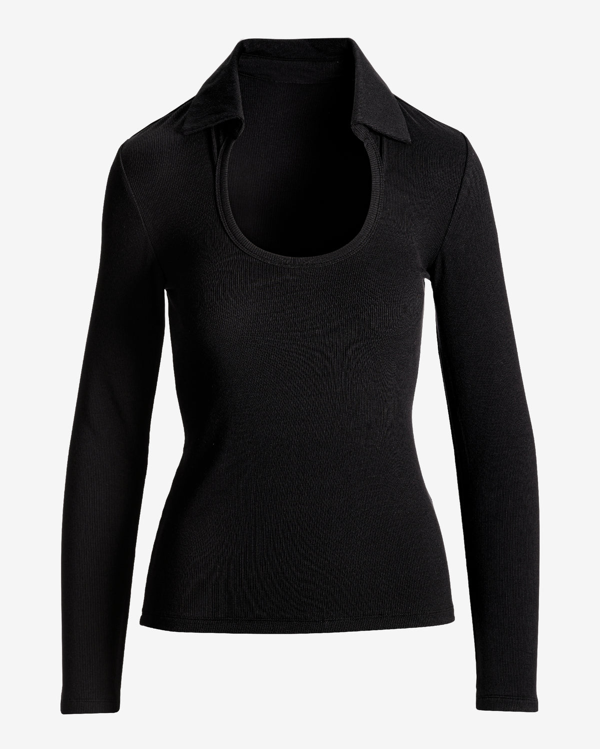 So Essential Collared Scoop-Neck Top Proper Black