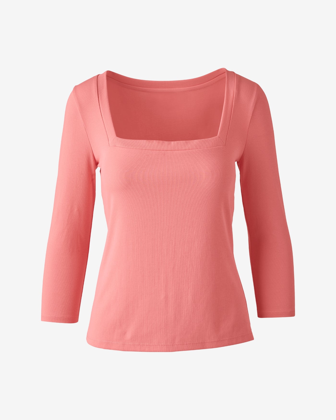 Square Neck Cotton Three Quarter Length Sleeve Top Shell Pink
